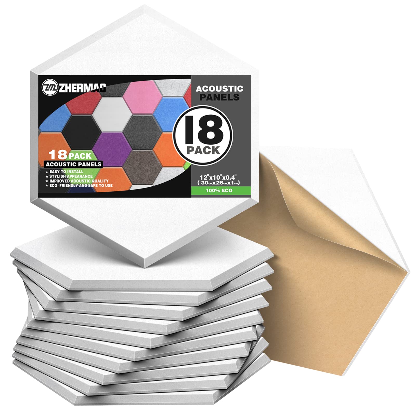 18 Pack Sound Proof Foam Panels for Walls, 12"X10"X 0.4" Self Adhesive Acoustic Panels, High-Density Soundproof Wall Panels Eco-Friendly, Sound Panels for Recording Studio, Home & Office (White)