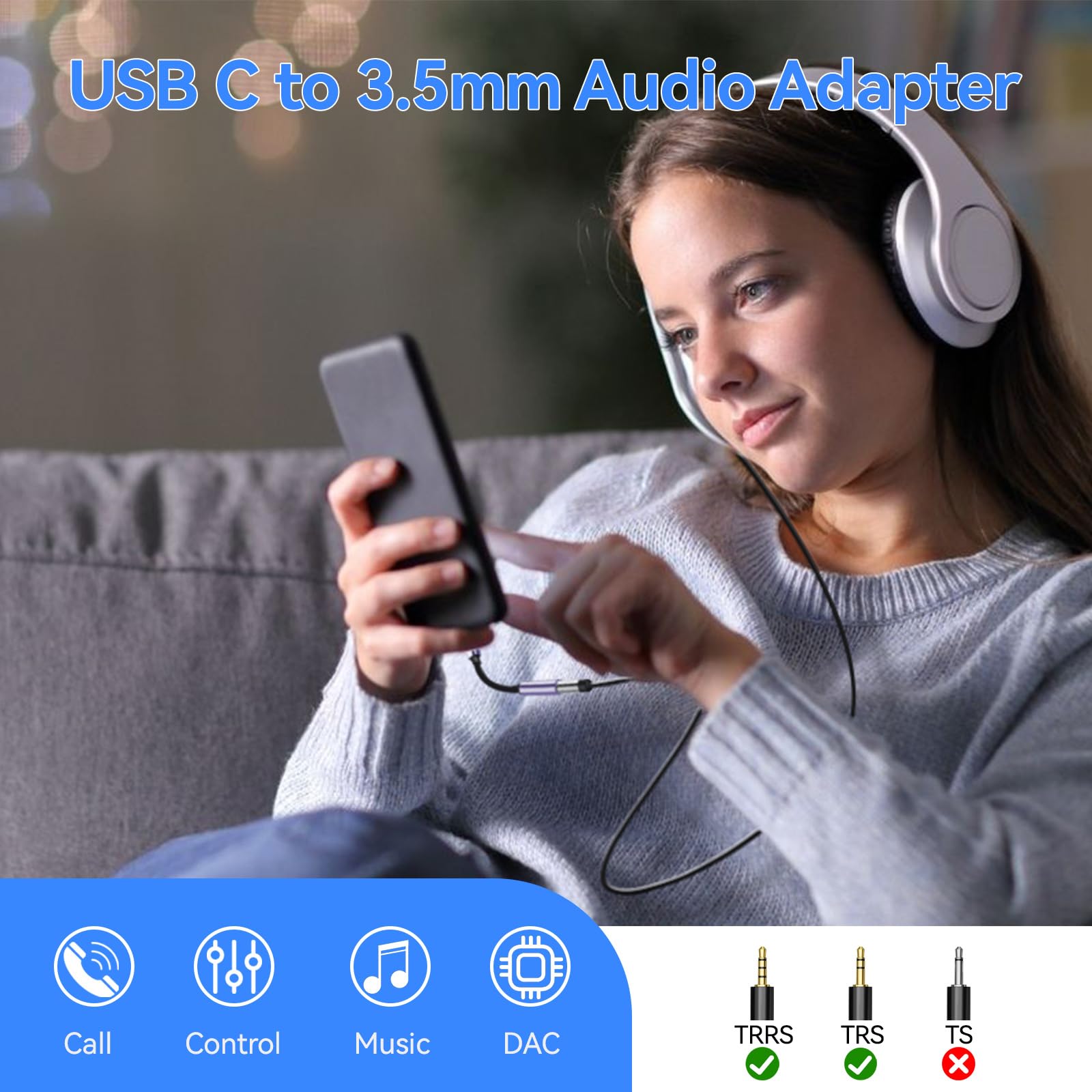 JHAOUS USB Type C to 3.5mm Headphone Jack Adapter, (2-Pack) USB C to Aux Female Audio Dongle Cable Cord Compatible for iPhone 15 Pro Max/15 Pro/15 Plus, Samsung Galaxy S23/S22 Ultra, iPad Pro MacBook