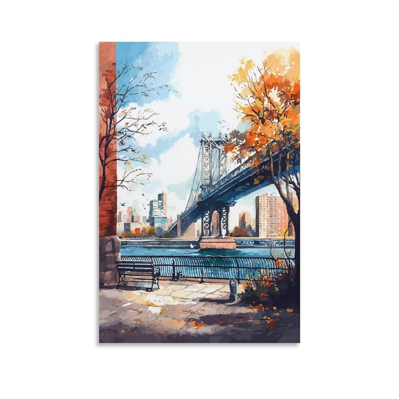 Brooklyn New York Poster 20x30inch(50x75cm) Vintage Watercolor Canvas Art