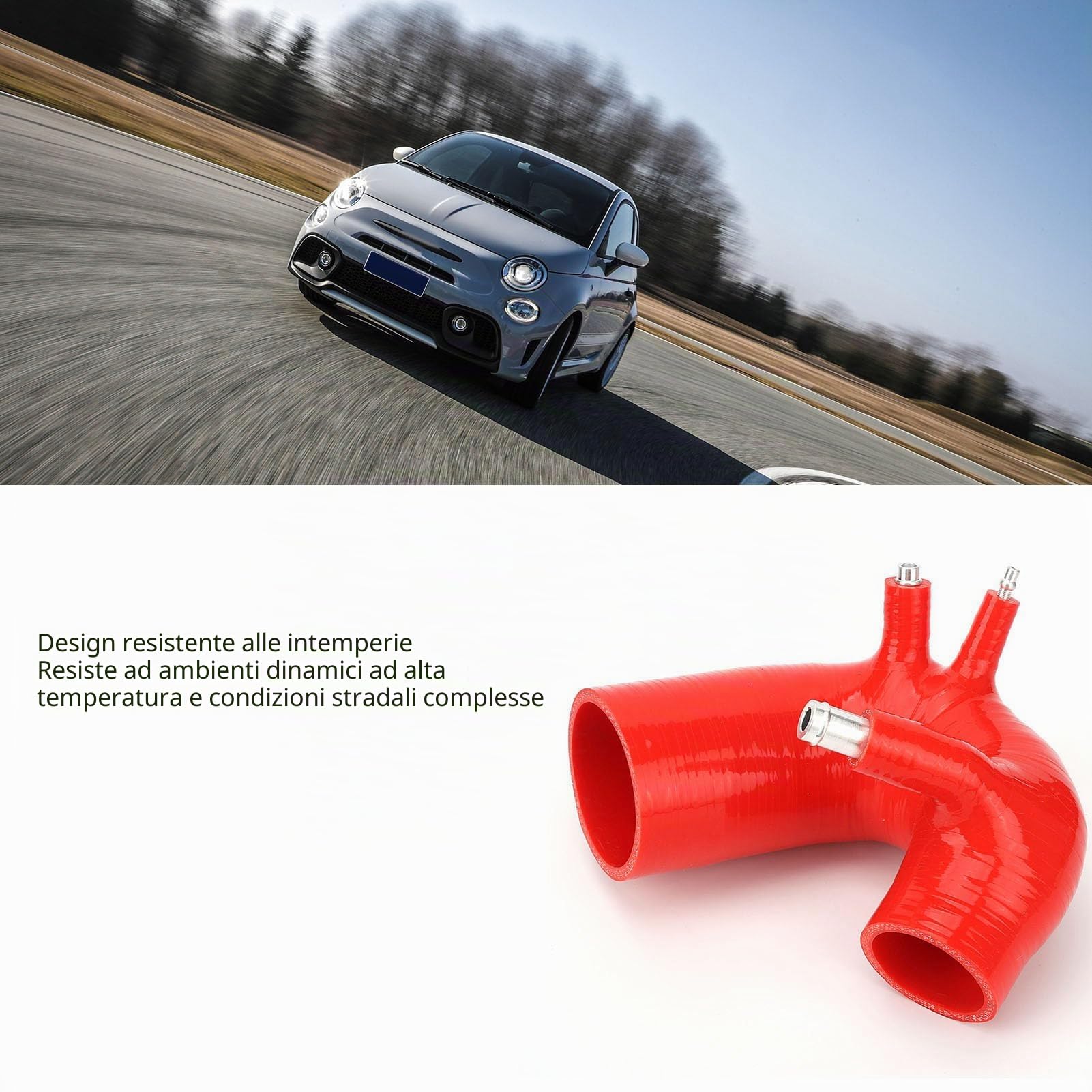 Kit Tubo Flessibile di Aspirazione in Silicone per Abarth 500 595 695 1.4L TurboJet 2008-2023 (Rosso)