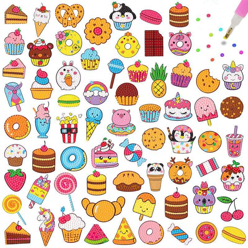 69 Pcs Diamond Art Stickers Kits for Kids, DIY Cartoon Paint by Numbers Diamonds Mosaic Arts Diamond Craft Sticker for Adult Beginners
