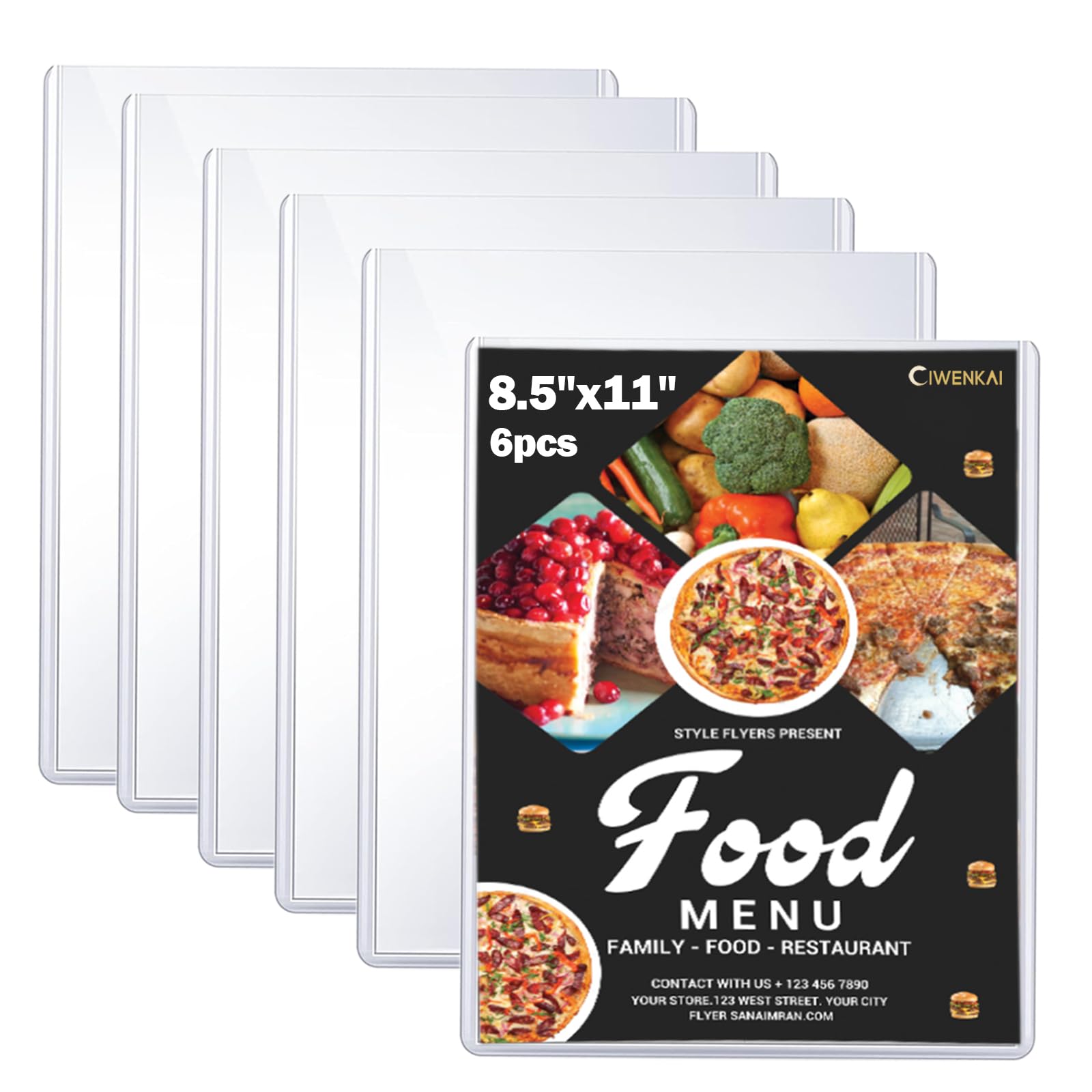 6 Pack Menu Covers 8.5 x 11 Inch - Double View, Protective Film, Restaurant Menu Sleeves, Clear Vinyl Menu Holder Top-Loading