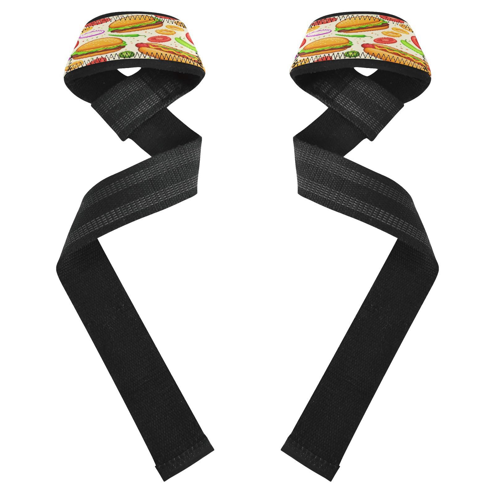 STAYTOP Cartoon Hamburgers Wrist Straps for Weightlifting,Lifting Straps with Neoprene Cushioned Wrist Padded and Anti-Skid Silicone for Strength Training,Bodybuilding,Deadlifting