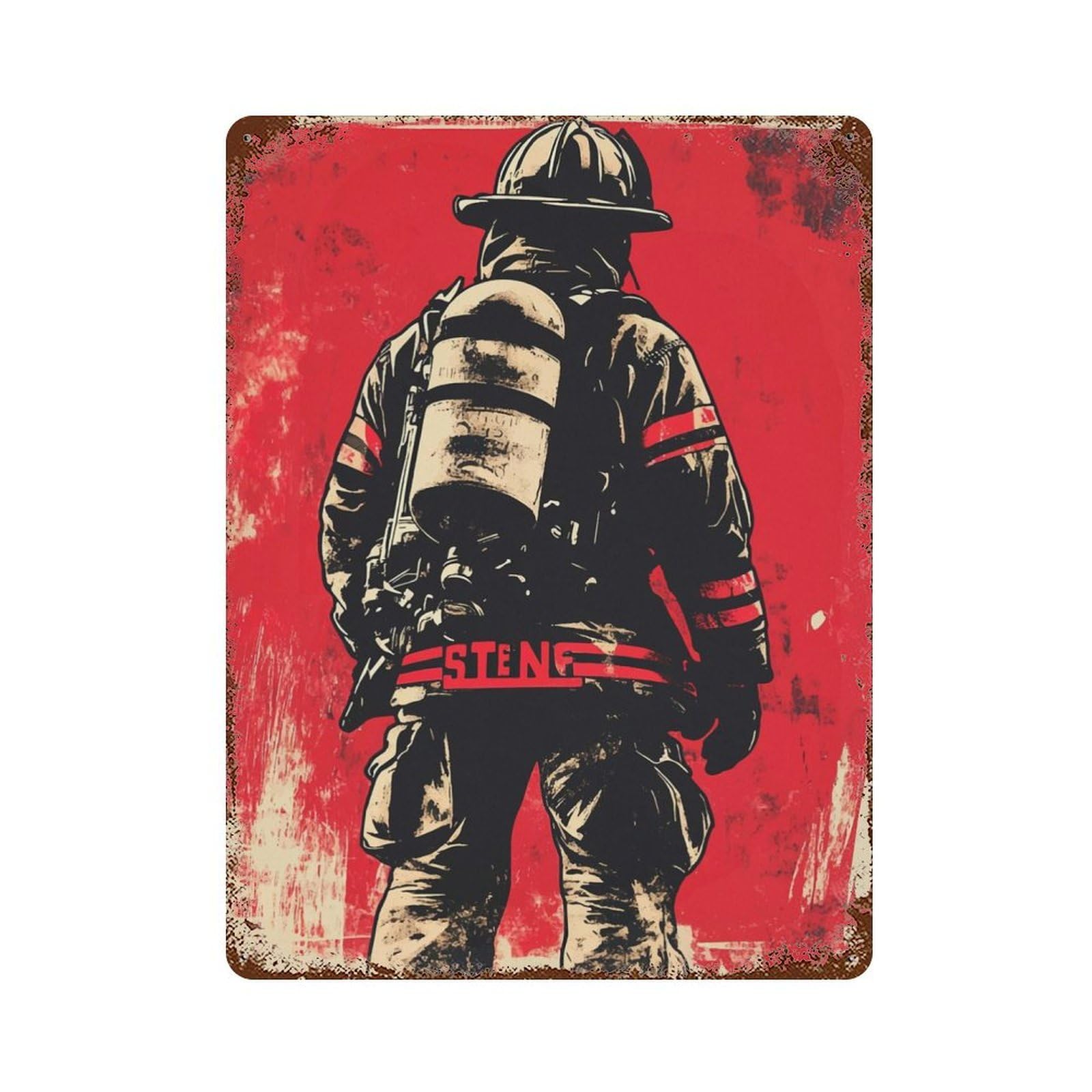 Firefighter Silhouette Vintage Rust Metal Sign 15.7"x11.8", Retro Wall Decor for Garage, Pub Or Kitchen