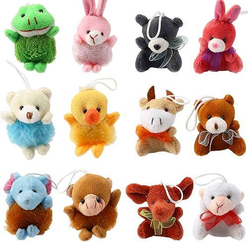 Miniatura 5 de Juego de 32 piezas de mini animales de peluche lindo llavero de peluche de animales pequeños para fiestas temáticas regalo de jardín de infantes