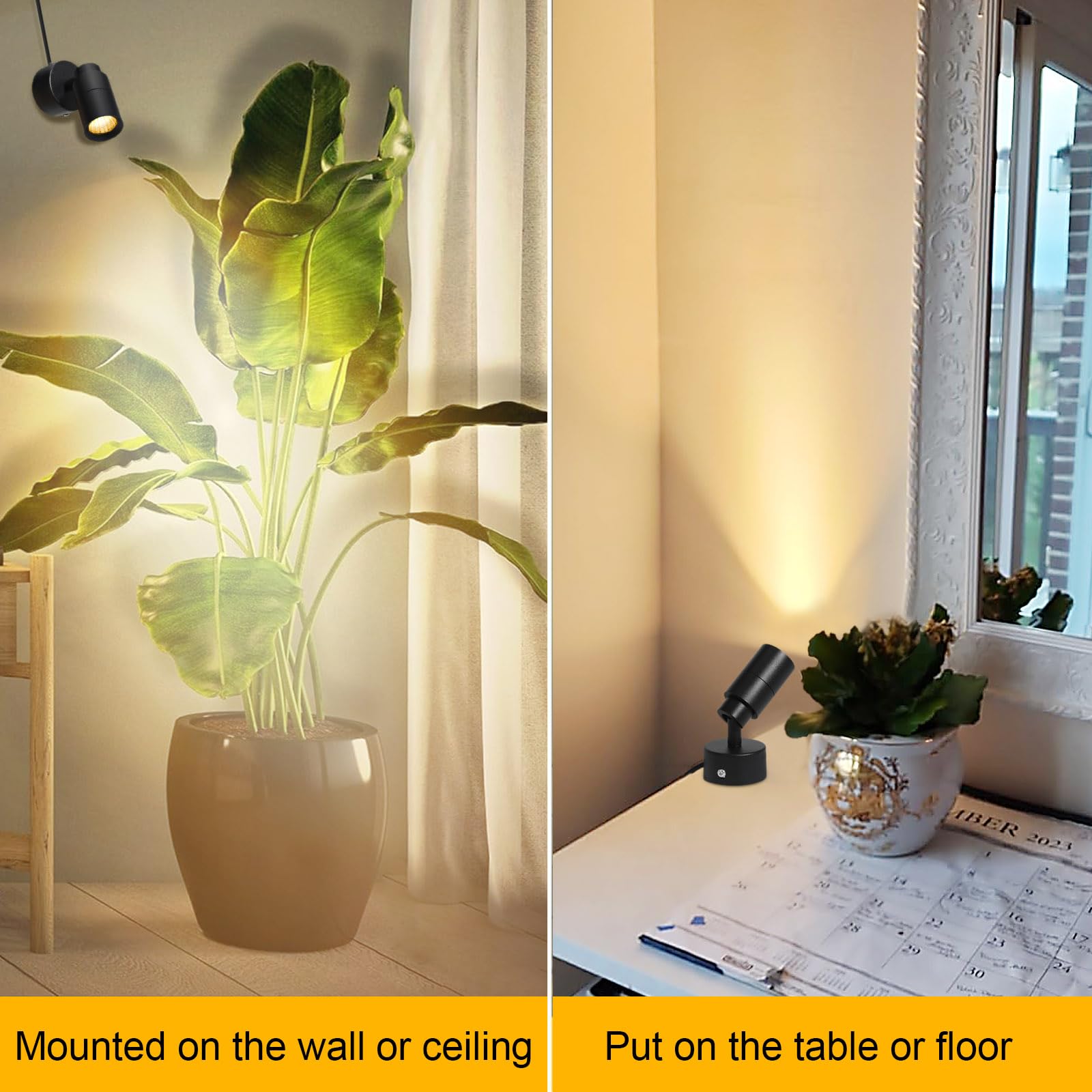 Monsing LED Spotlichter Schranklicht Bilderlichter Akzentlichter Wandlampe mit Schalter und Stecker 5W 3000K Dimm-Timing kabelloser Controller Uplit-Bodenstrahler,Pflanzenbild, Kunstwerk(Warm White)