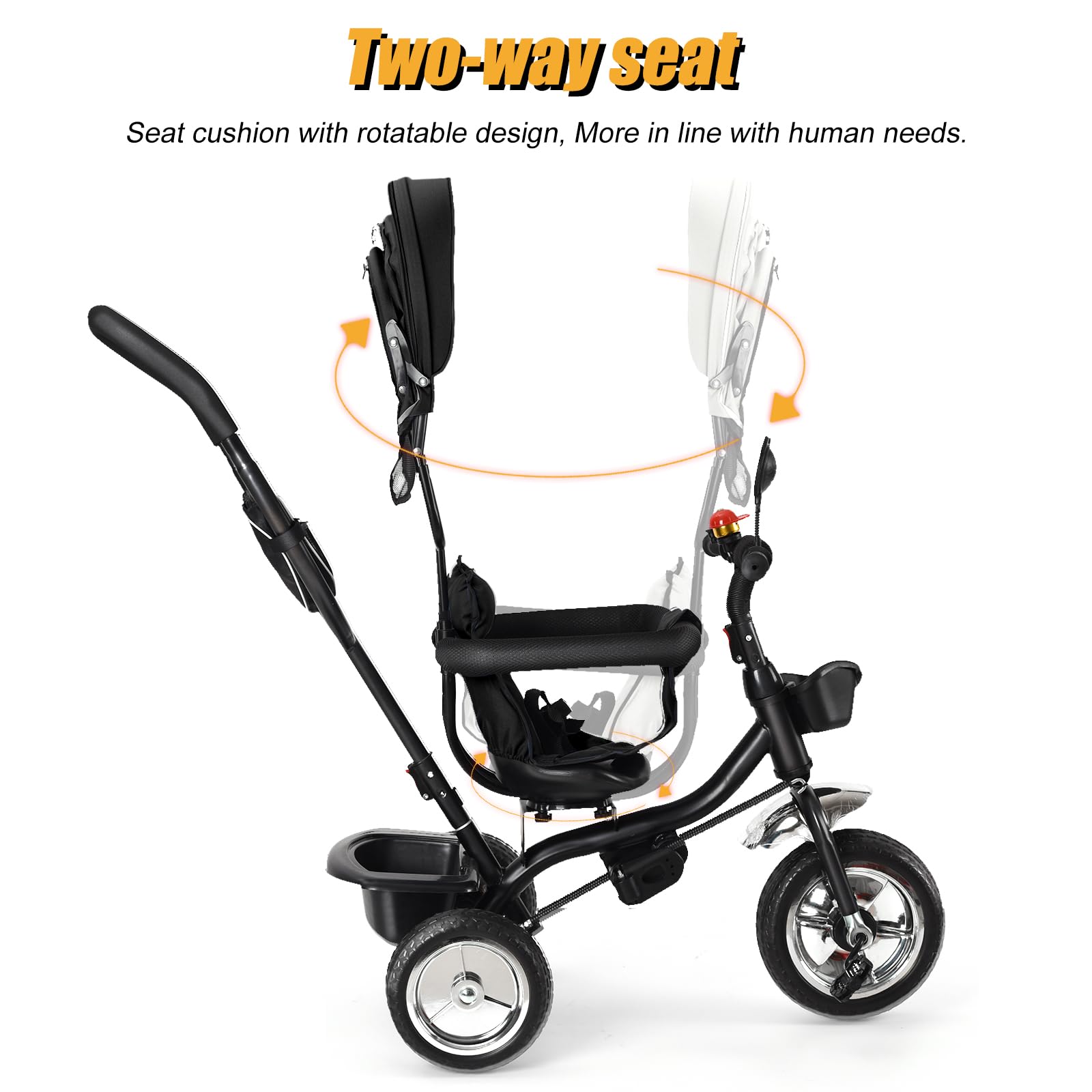OHMG Tricycle bébé évolutif 5 en 1 vélo Poussette bébé avec poignée de poussée, auvent Amovible, Ceinture de sécurité à 5 Points, Rangement, Repose-Pieds, Frein, pour Enfants de 1 à 5 Ans