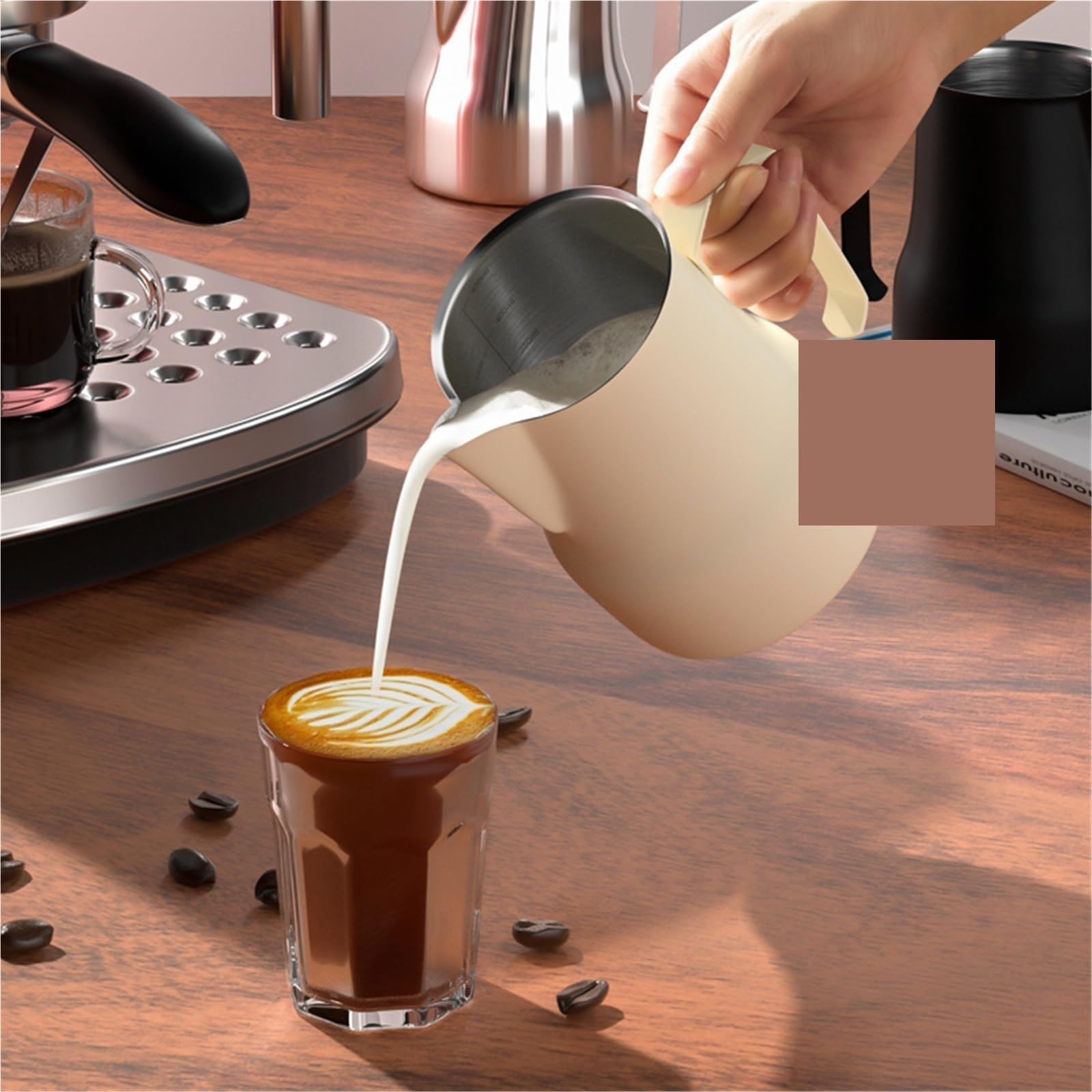 Jarra de espuma leche acero inoxidable, 2 uds., 350/500ML, jarra café con for Espresso, Latte Art, vapor Barista Para Espumar(White 500ml)