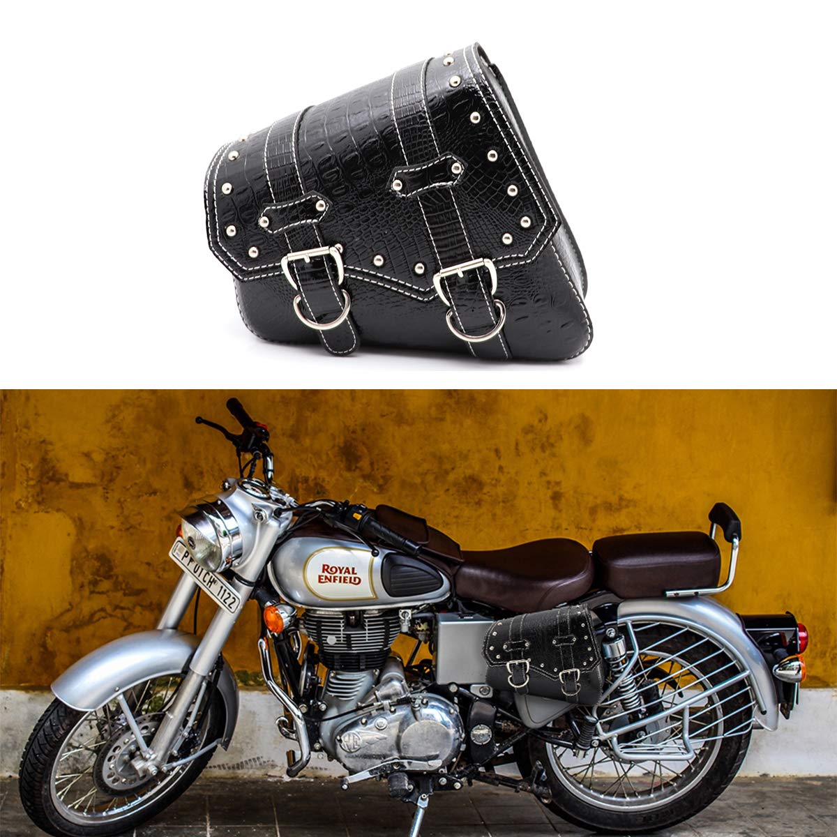 Bolsa Lateral Universal para Motocicleta, Alforjas de Cuero PU Bolsa Impermeable para Herramientas de Motocicleta - Negro (Lado Izquierdo)