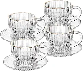 WOLFF - Conjunto 4 Xícaras de Chá de Cristal com Fio de Ouro Imperatriz 220ml