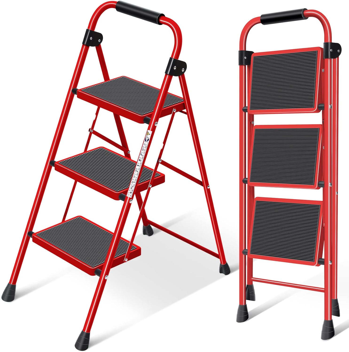 KINGRACK Step Ladder 3 Step Folding,3 Step Ladder with with AntiSlip and Wide Pedal,Portable