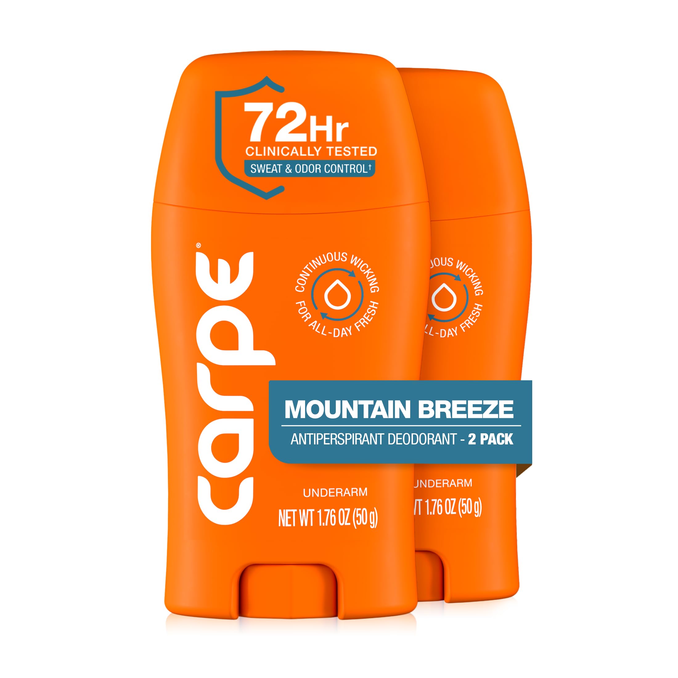 Carpe Underarm Antiperspirant Deodorant for Men and Women - 72 Hour Sweat & Odor Control - Clinical Strength Deodorant for Men - Long Lasting Deodorant Antiperspirant - Mountain Breeze - 2 Pack