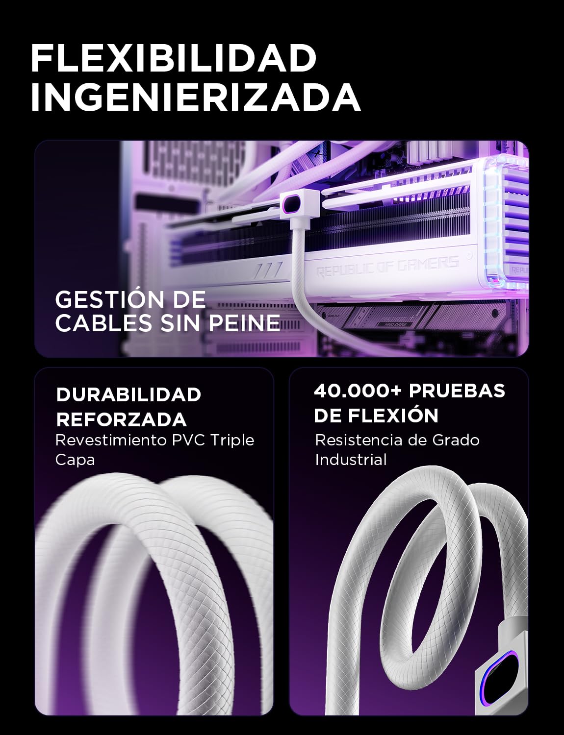 AsiaHorse Hydrus 8-Pin GPU Cable de extensión [TIPO B - PESTILLO ARRIBA], Cable de alimentación PCIE para tarjeta gráfica (NO PARA CPU), 18AWG Sleeved, 5V ARGB Sync - Blanco
