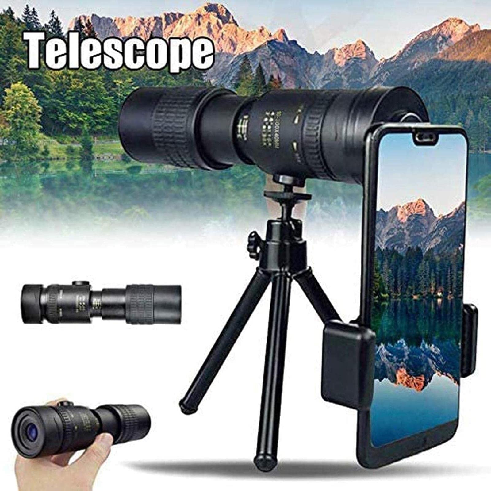 4K 10-300X40mm Super Zoom Monoculaire Telescoop, HD Optic Camera Telefoon Lens, Telescoop met Statief voor Smartphone (1 x Telescoop 1 x Statief