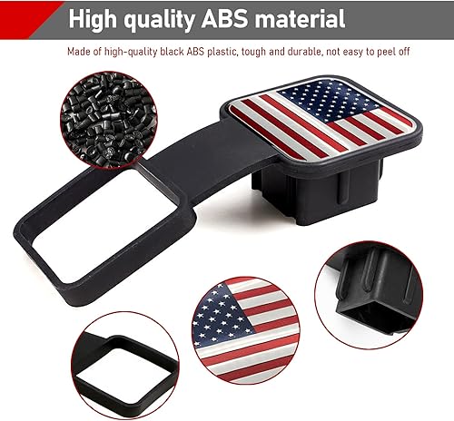 Miniatura 3 de 1 funda de enganche para remolque de automóvil, 3.14 x 3.14 x 1.96 pulgadas, TPU bandera estadounidense a prueba de polvo, tapón de goma, se adapta