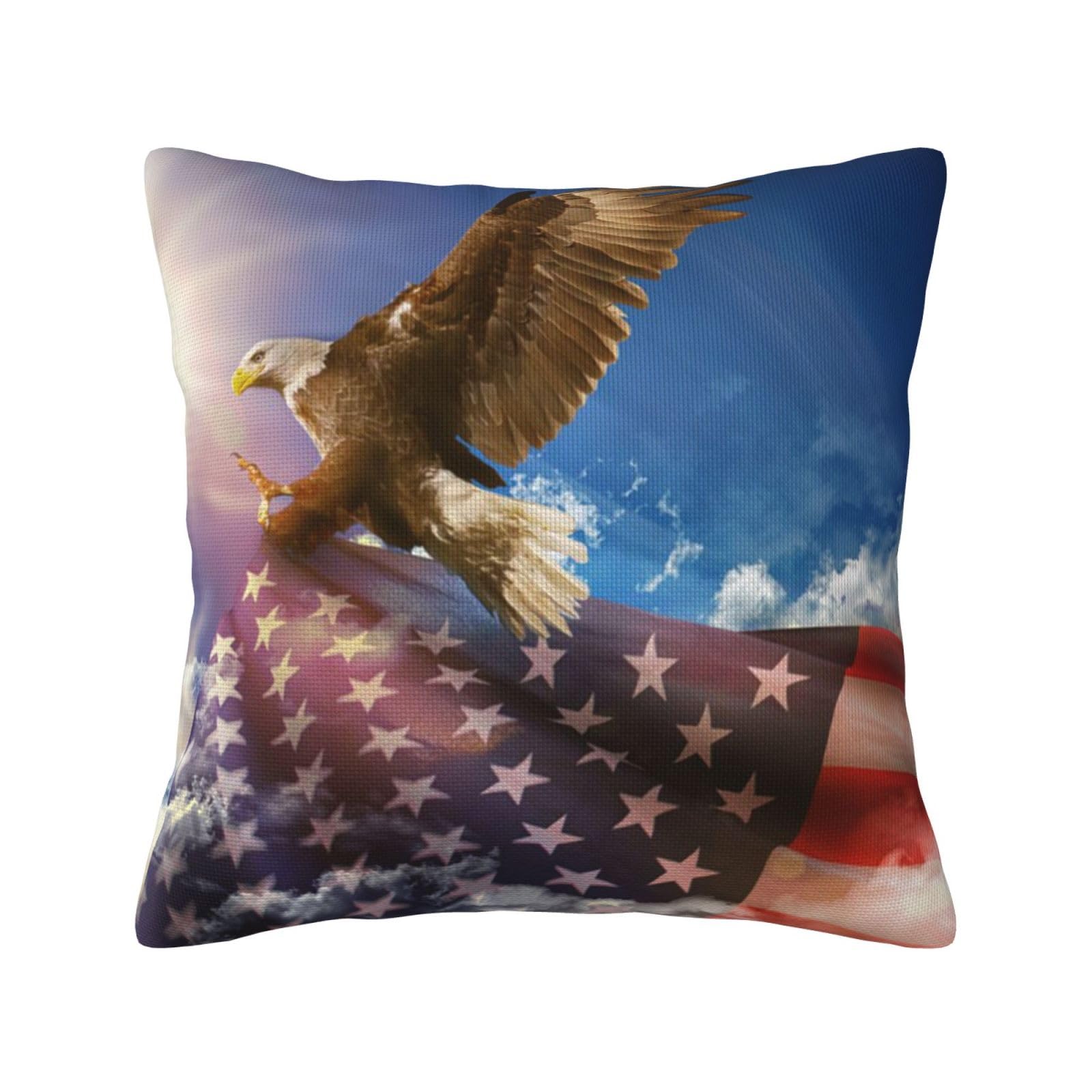 Aubkfeld Black American Usa Flag Eagle Art Printed Cushion Cover Square Pillowcase 45X45 Cm Soft Linen Throw Pillow Covers Case Decorative For Living Room Sofa Couch Bed Bench