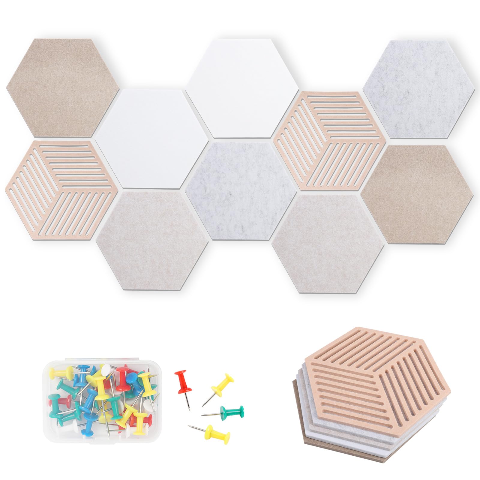 BigKing 10 tableros de fieltro hexagonales con 35 alfileres, pizarra de corcho, autoadhesivos, para dormitorio, oficina, estudio, tablón de anuncios de pared para tablones de anuncios