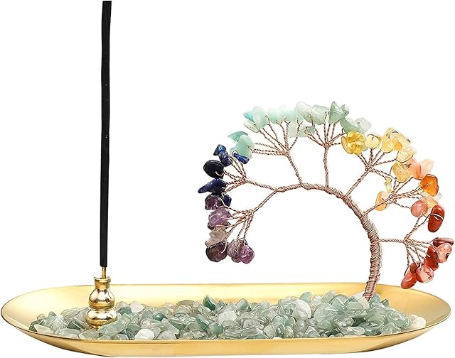 Incense Burner Holder Crystal Incense Holder for Sticks, 7 Chakra Crystal Incense Sticks Holder Crystal Tree of Life Natural Gem Stone Ornament, Wealth & Luck for Yoga, Meditation and Home Decor