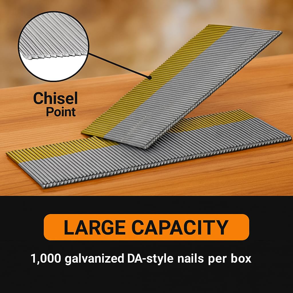 15 Gauge Angled Finish Nails, 2-Inch 34° DA Series Galvanized Finishing Nails for Finish Nailers – Ideal for Trim, Cabinets, and DIY Wood Projects (2,000 Count - Total of 2 Packs of 1000 Included