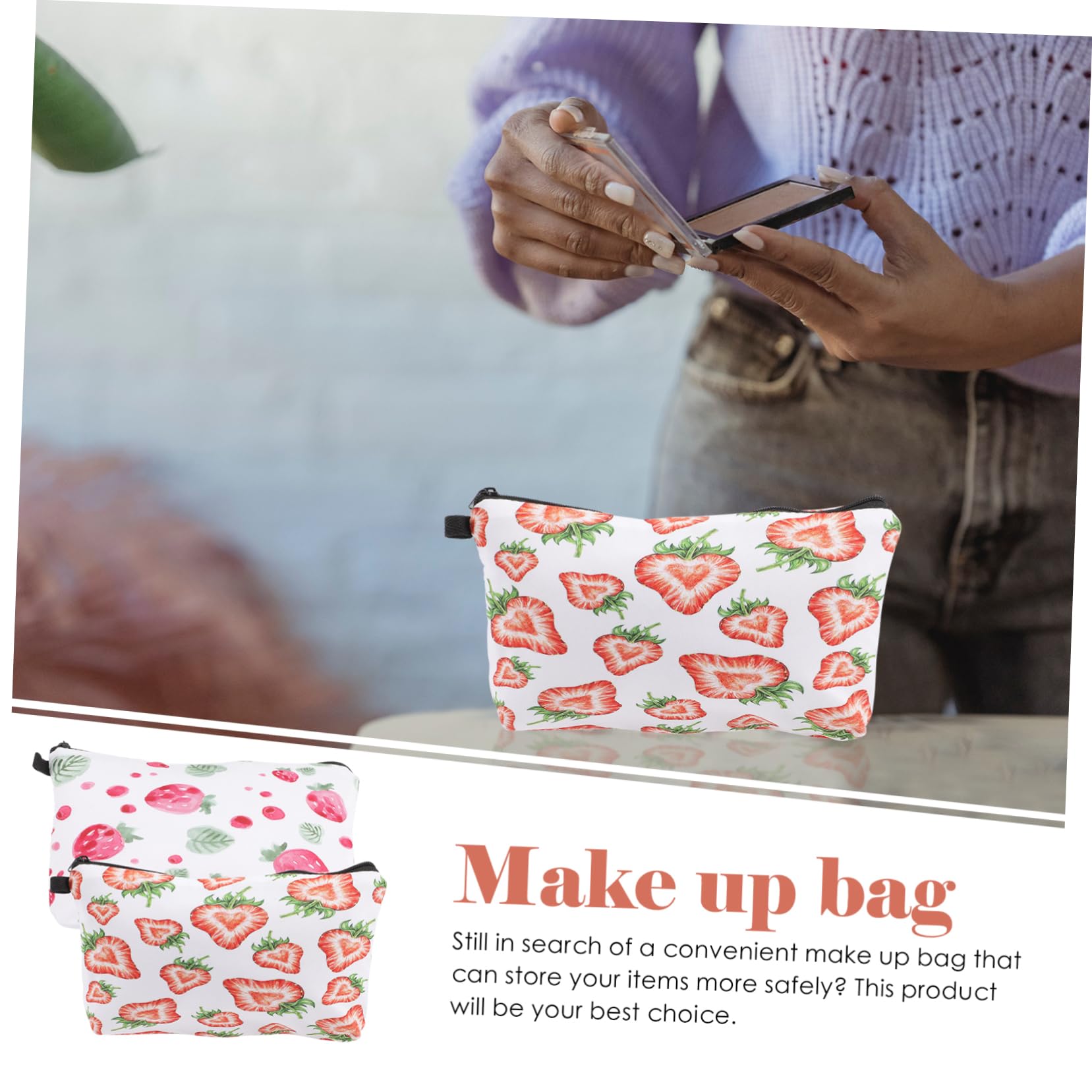 FOMIYES 8piezas Bolsa De Maquillaje De Viaje Estampado De Fresa Organizador De Cosméticos Compacto para Niñas y Adolescentes para Viajes y Uso Diario