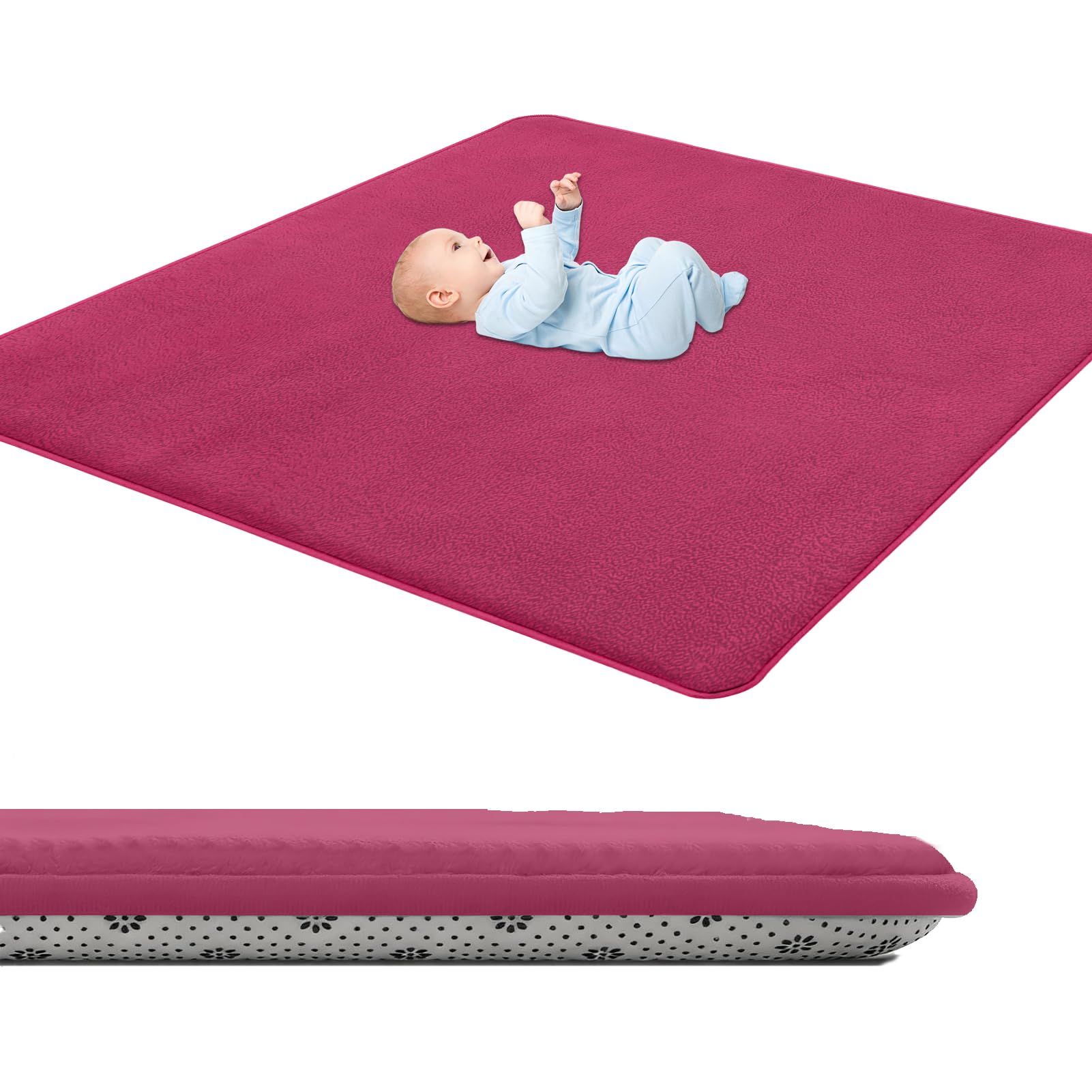 GmyoieqI Baby Crawling Mat 3 cm Thick, Children's play Mat Large Non-Slip 60 x 180 cm Low Pile Nursery Rugs & Carpets for Children's Room Living Room Bedroom Yoga Mat Tatami Playroom Rose Red — image 1