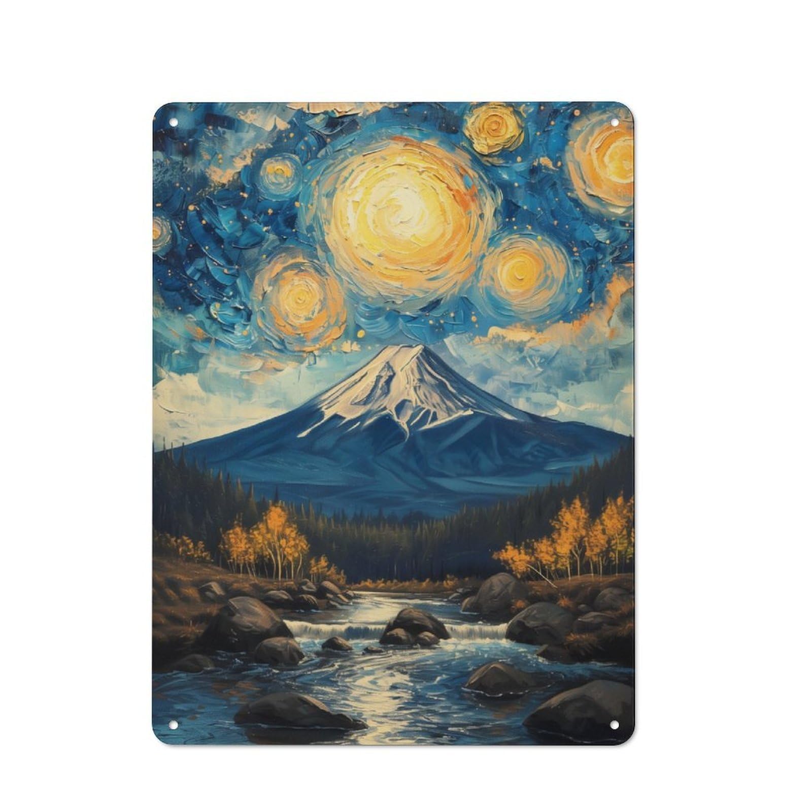 Junmoney Starry Night Fuji Mount Metal Sign 40X30cm With For Workshop Wall, Rustic Decor, For Garage, Workshop And Man Cave Decoration