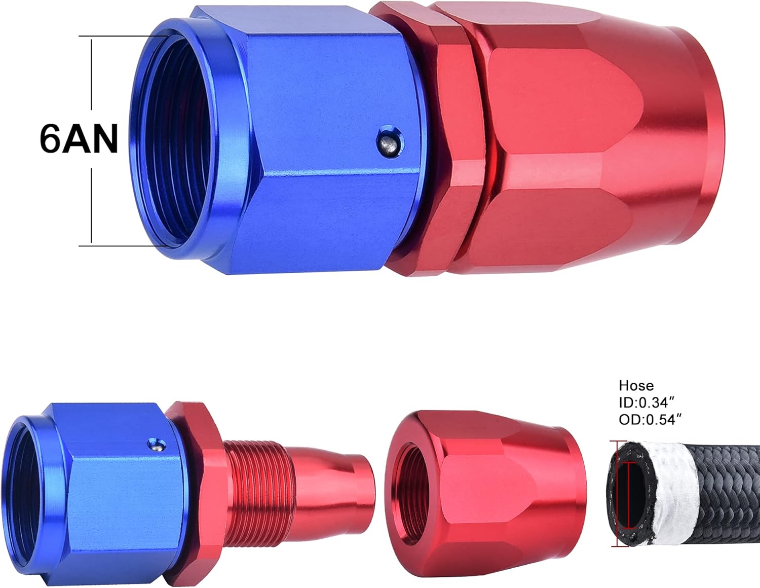 EVIL ENERGY 6AN Swivel Hose End Fitting Straight for Braided CPE Fuel Hose Blue&Red 2PCS