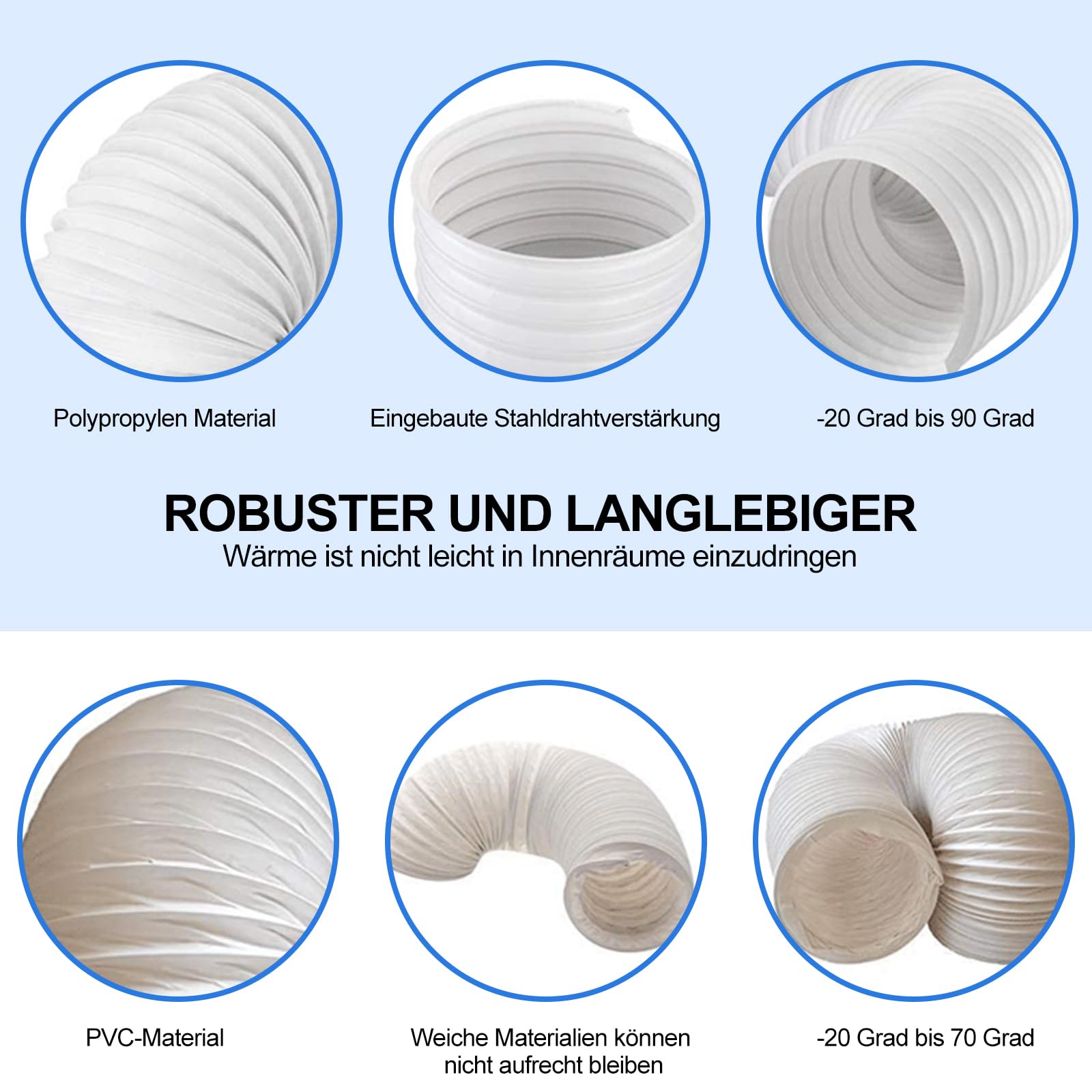Tragbarer Klimaanlage Schlauch flexibler mit 150mm Durchmesser 300cm Länge Klimaanlage Abluftschlauch Verlängerung Flexibelr Lüftungsschlauch AC-Abluftschlauc für Mobil Klimaanlage Klimagerät