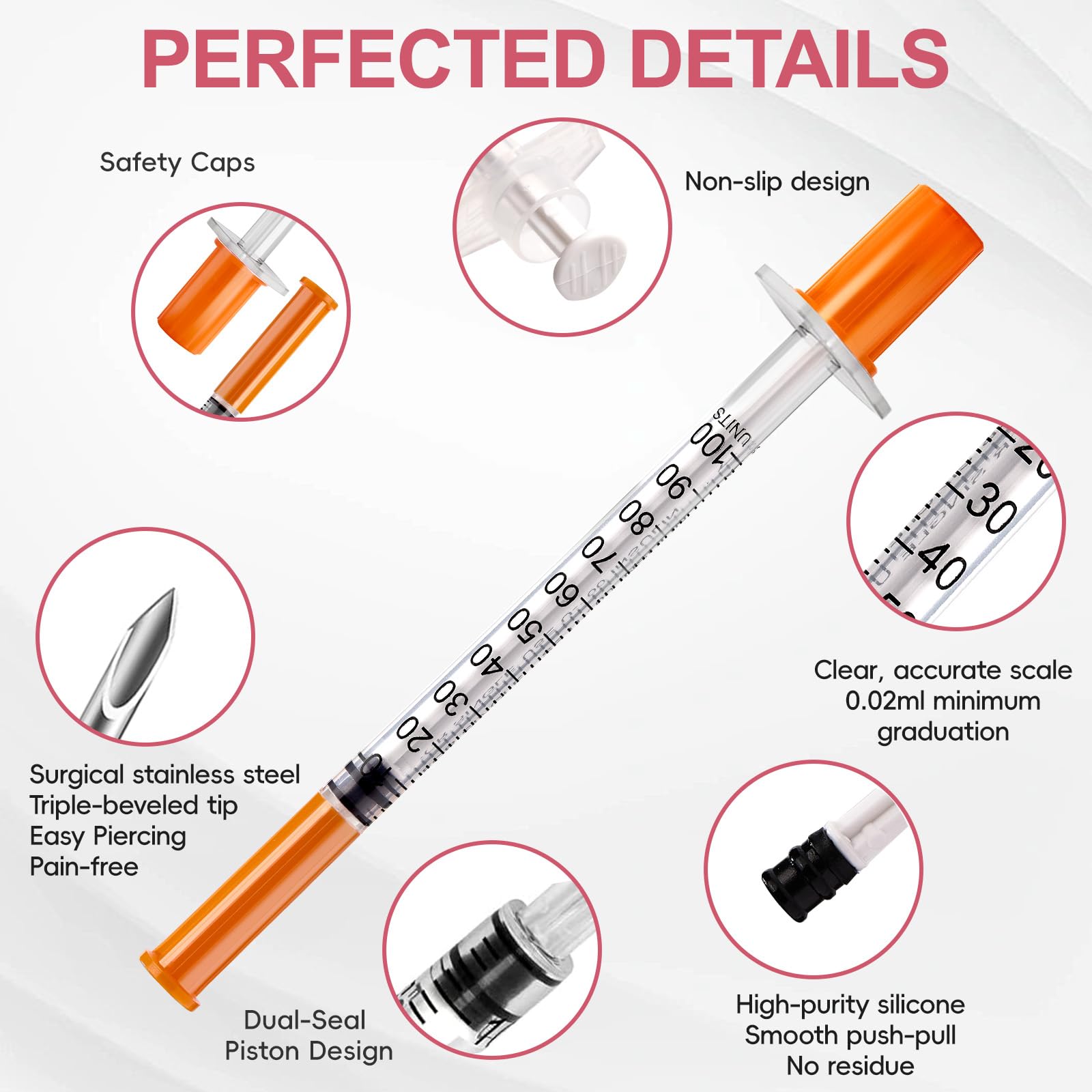 100 Stück 1ml Plastiktube 30G 8mm, Spritze mit Skala einzeln versiegelt für die Flüssigkeitstrennung,Laborzubehör