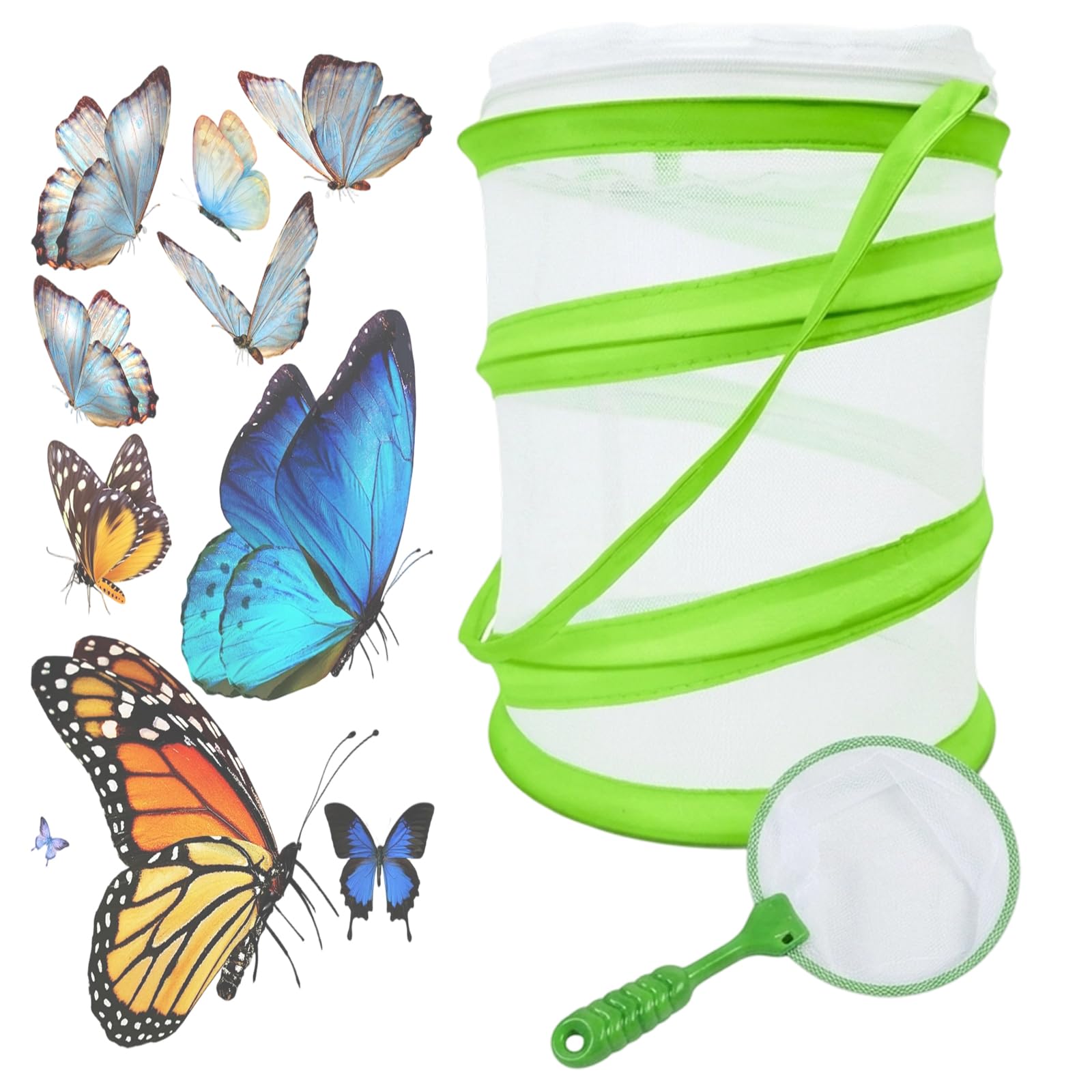 Butterfly Net with Insect Scoop 2PCS Set, Collapsible Bug Catcher & Butterfly Habitat Cage, Outdoor Nature Exploration Kit for Insect Observation