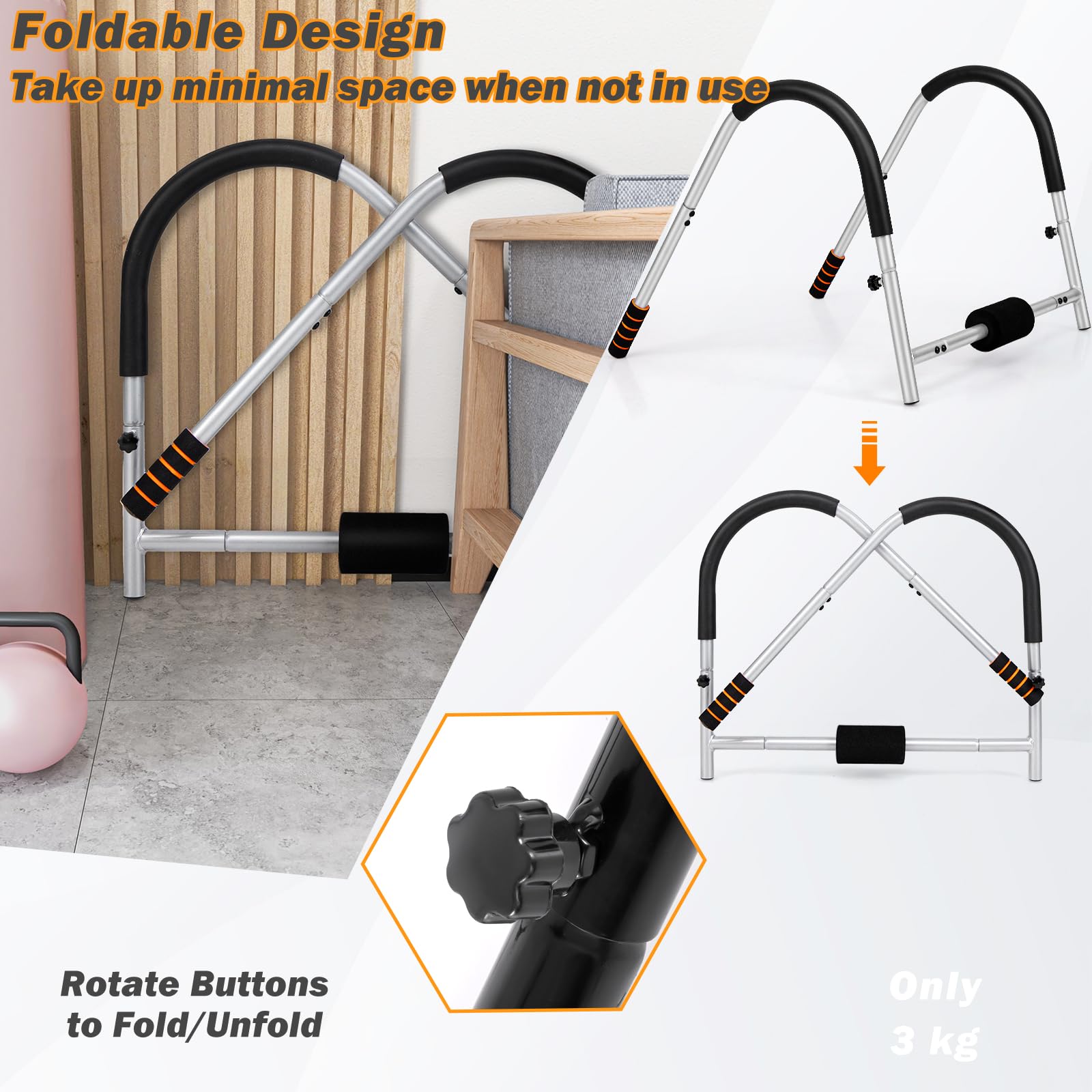 KOMFOTTEU Attrezzo per Addominali AB Roller Pieghevole, Addominali Fitness Casa con Poggiatesta Imbottito e Maniglie, Panca Addominali con Capacità di Carico 150 kg, Allenamento a Casa (Argento)