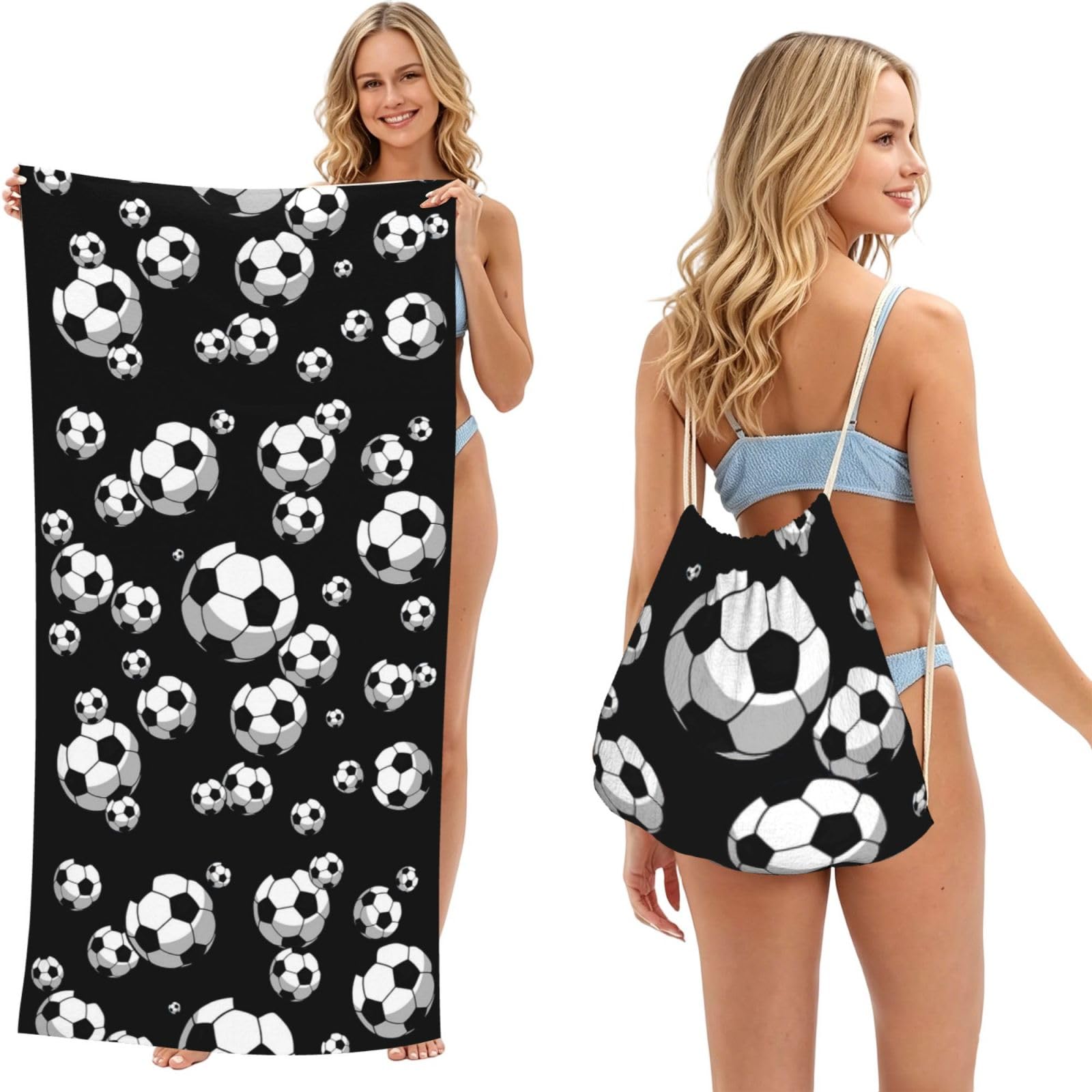 Poadnly As Picture Soccer Ball, 2 In 1 Packable Towel Bag, Beach Towels With Drawstring Backpack For Travel Holiday Camping