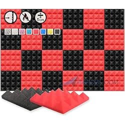 Paneles Absorbentes De Ruido Arrowzoom 24 Paneles acustico absorción Sonido Pirámide 25x25x5cm Espuma acústica Aislamiento acustico Estudio de grabación Casas Estudios Azulejos Incombustibles Insonorizados Negro Rojo