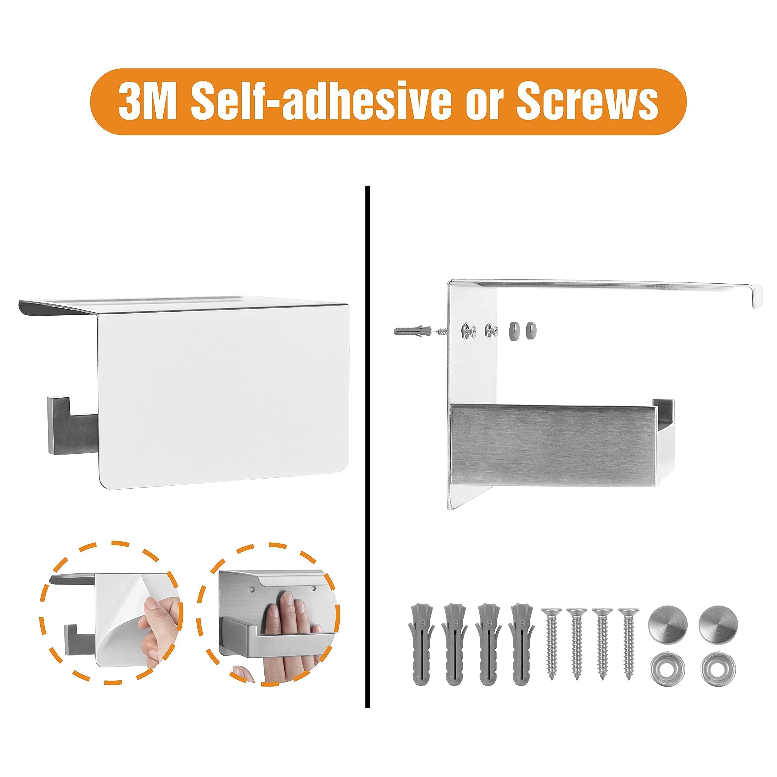 HITSLAM Porta Rotolo Carta Igienica da Parete con Porta Cellulare Senza Foratura Portarotolo Carta Igienica Adesivo Acciaio Inox Portacartaigienica per Gabinetto Bagno - Acciaio Spazzolato