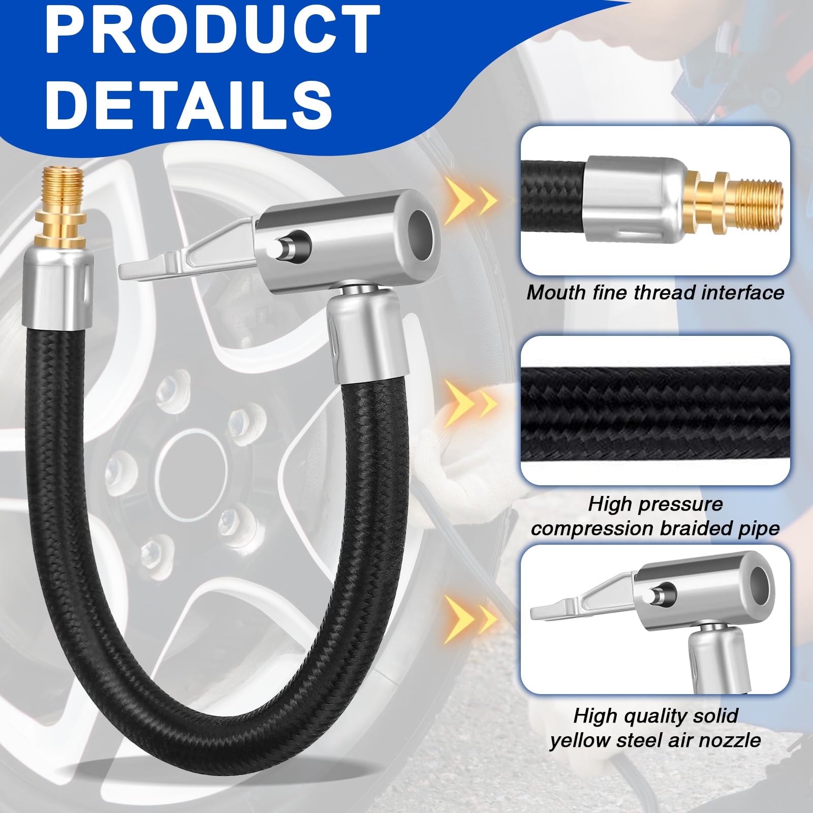 Manguera De Inflador De Neumáticos 20CM, Conjunto de Extensión de Válvula para Neumáticos, Compatible para Motos, Bicicletas, Automóviles y Camiones - 4