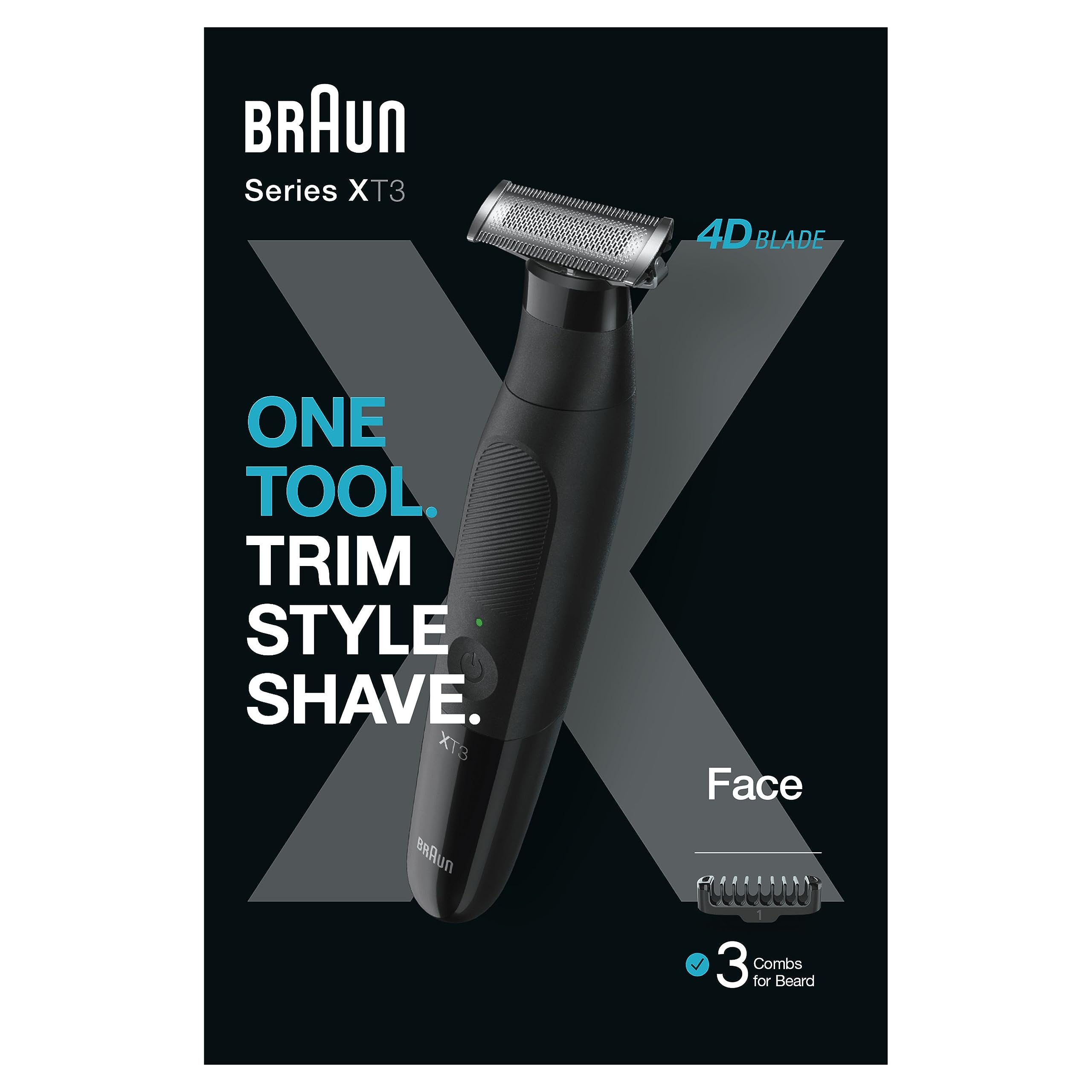Braun Series X, hybrydowy elektryczny męski trymer do brody i golarka do ciała, Ostrze 4D, SkinShield, wodoodporny, bezprzewodowy XT3100