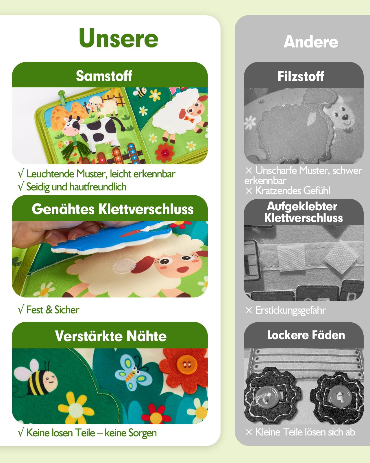 hahaland Montessori Spielzeug ab 1 Jahr – Bauernhof Thema Quiet Book, 20-in-1 Busy Board Weichem Filz für Frühe Bildung, Busy Book für Autofahrt, Spielzeug ab 1 2 3 Jahre, Geschenk zum 1 Geburtstag