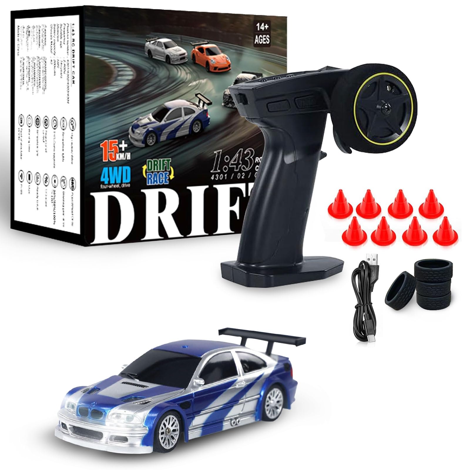 1/43 RC Drift Car, Mini Fast Small Remote Control Car with Gyroscope, 2.4GHz 4WD Full Proportional High Speed Micro Hobby RC Cars with Lights Racing Tires, Toy Model Gift for Adults Kids Boys Girls