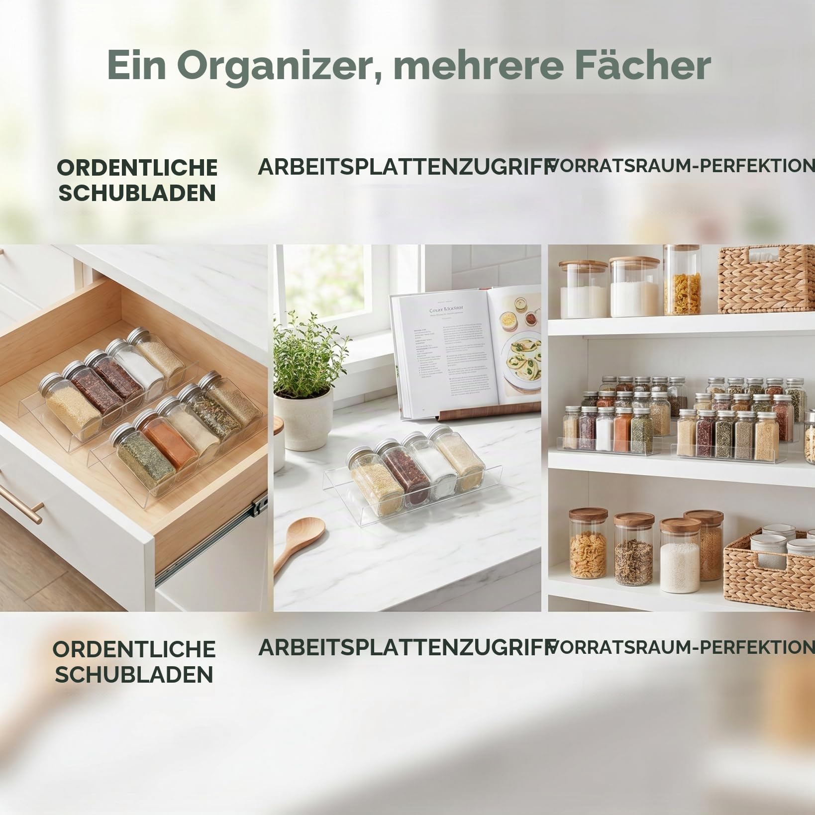 Hemobllo Gewürzorganizer Für Schubladen 4-Teiliges Erweiterbares Gewürzregal Transparent Schubladeneinsatz Für Küchenschubladen Platzsparend Für Gewürzgläser