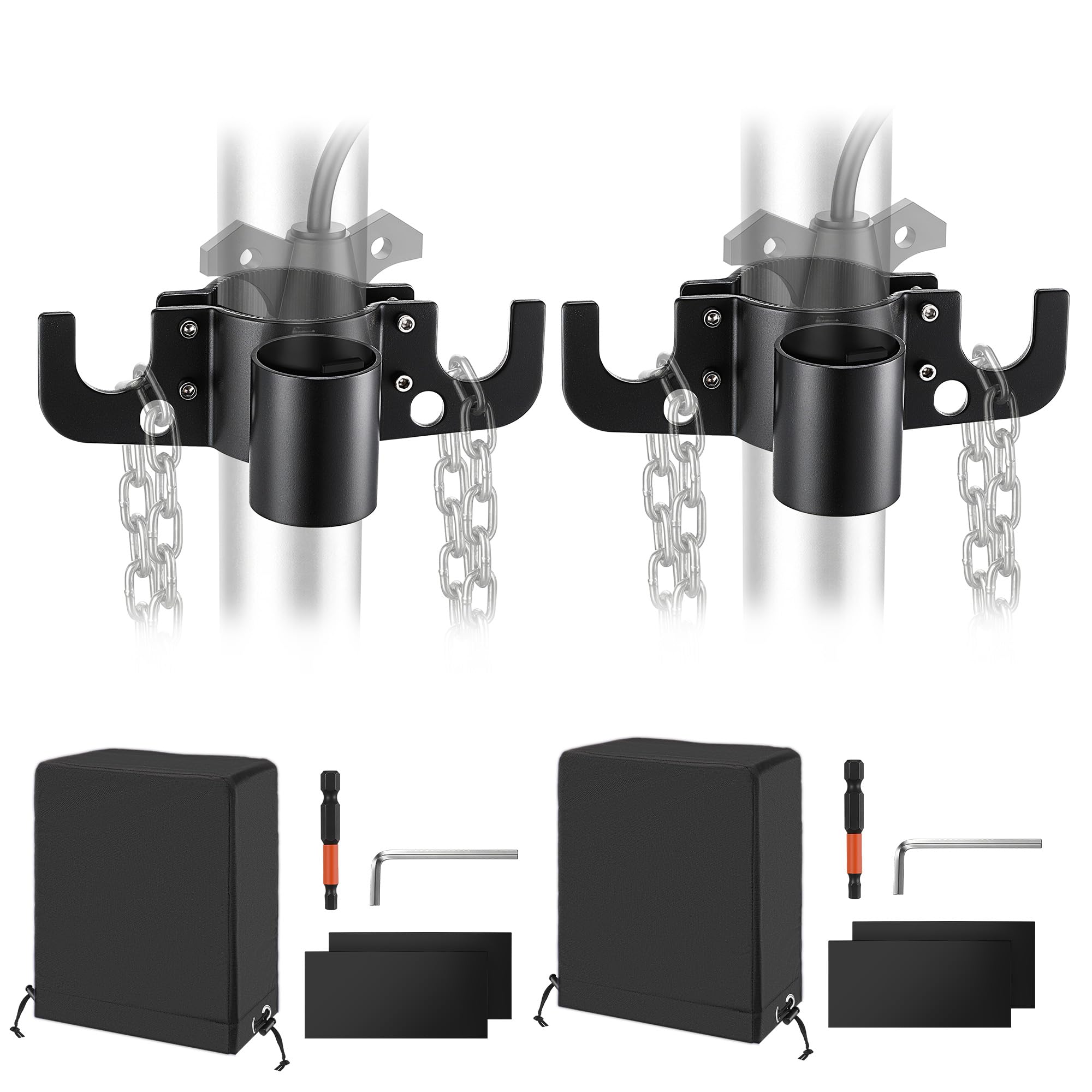 4 Pack Aluminum Trailer Chain Holder with Electric Tongue Jack Cover