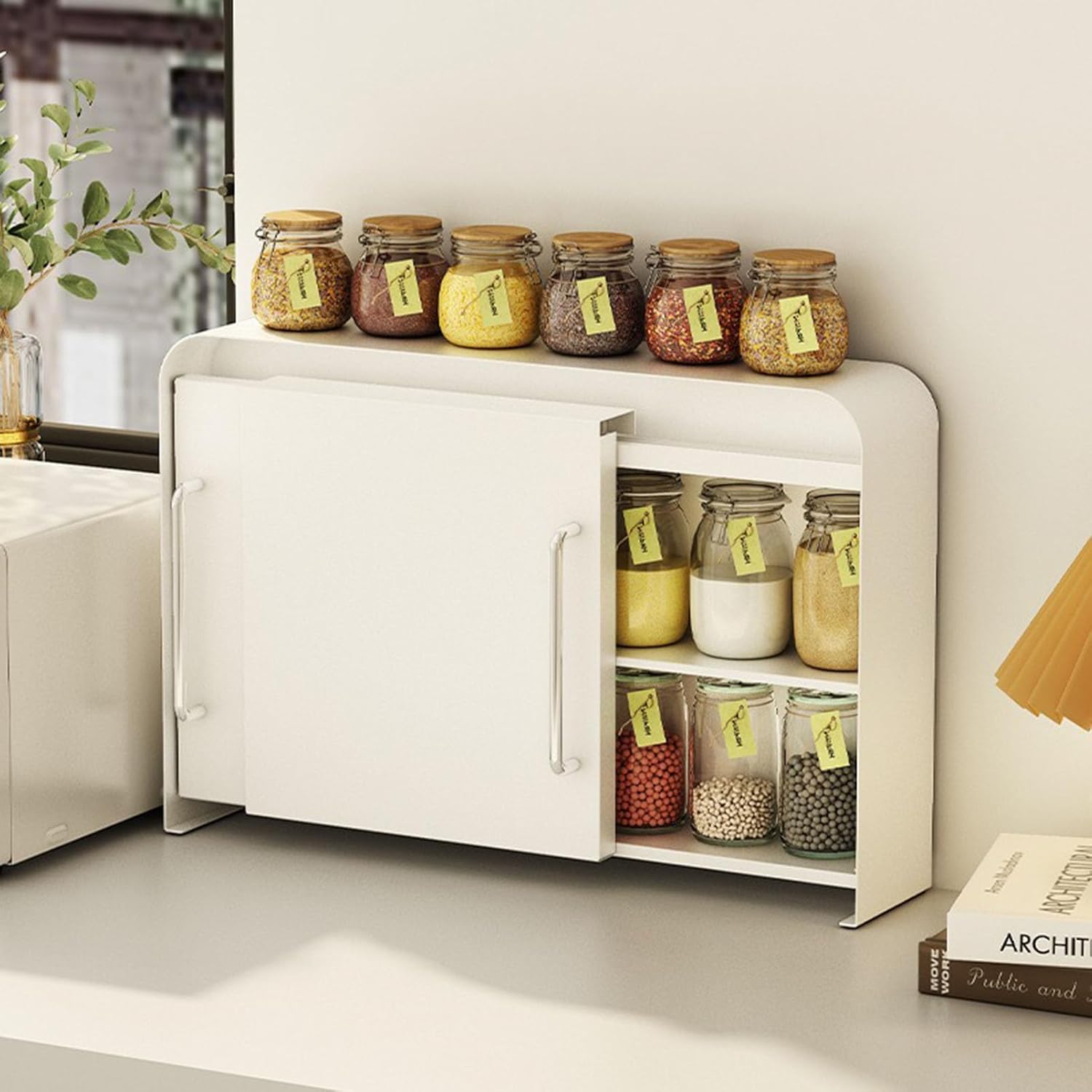HUIYIN Spice Rack Organizer - Space-Saving Kitchen Spice Jar Storage Cabinet for Countertops, Coffee Station & Pantry - Multi-Functional Shelves for Seasoning & Condiments