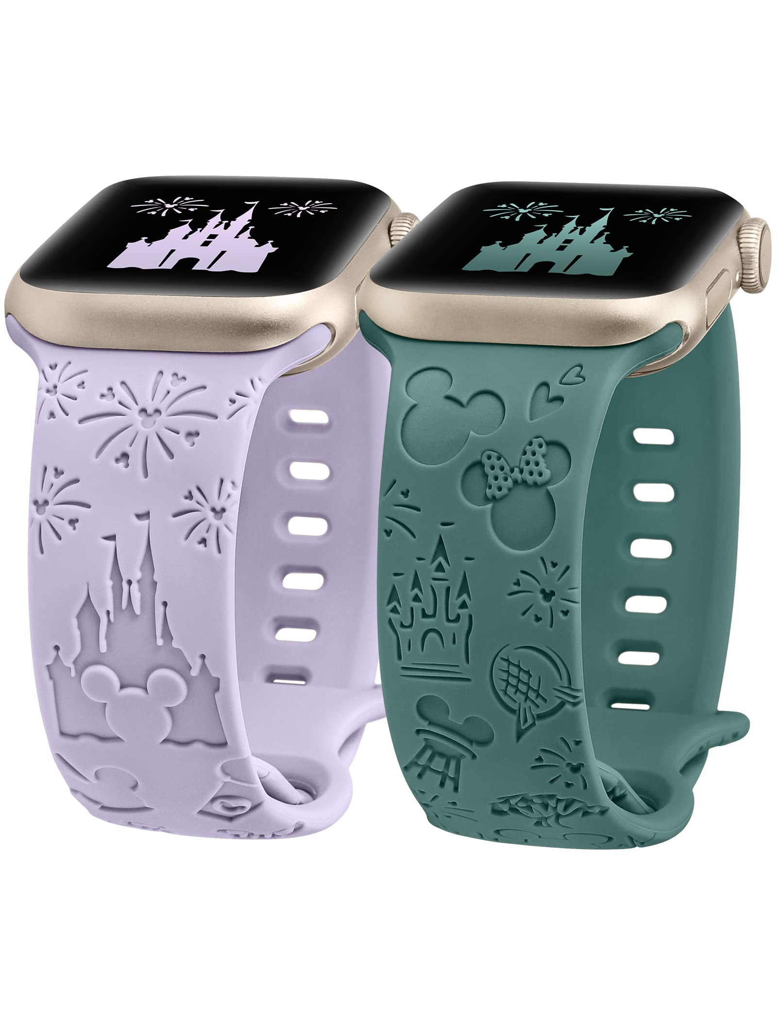 Girovo2 Packs Cartoon Engraved Compatible with Apple Watch Straps 38mm 40mm 41mm Women, Soft Silicone Cute Sport Breathable Replacement Strap for iWatch Series 9 8 7 6 5 4 3 2 1 SE