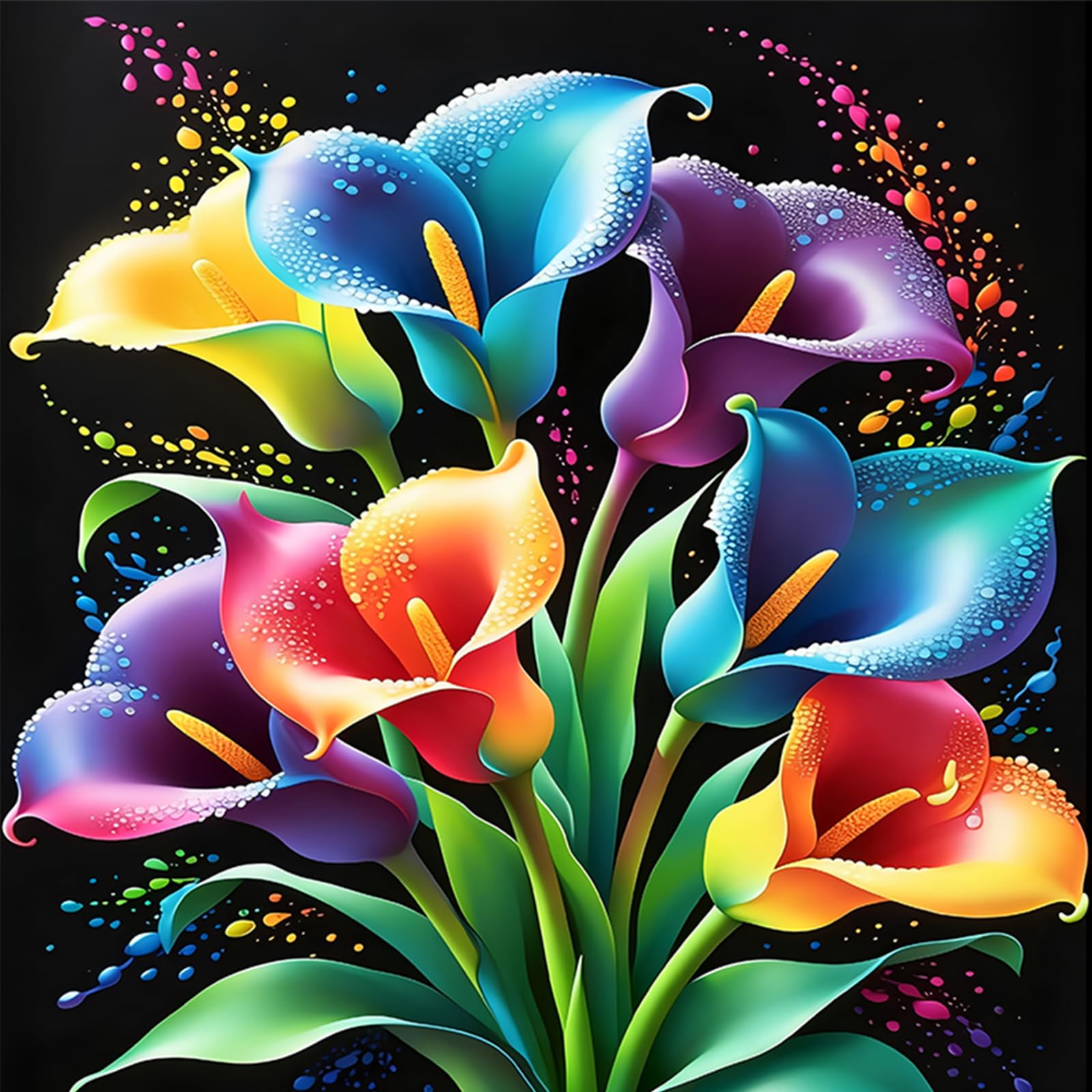 POETRYDRAW Neon Calla Lily Full DIY 5D Round Drill Gem Art Diamond Art Painting Kits for Adults Beginner Home Wall Decoration Gift Diamond Art Paintings Picture Arts Craft 15.75x15.75in (Calla Lily)