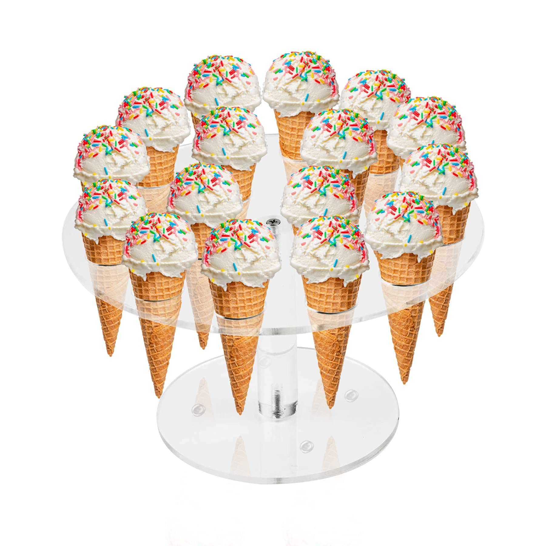 NALACAL Ice Cream Cone Holder,Stand Cupcake Stand with 16 Holes Capacity Clear Clear Acrylic Cone Display Stand Weddings Baby Showers Birthday Parties Anniversaries Christmas Snack Tray