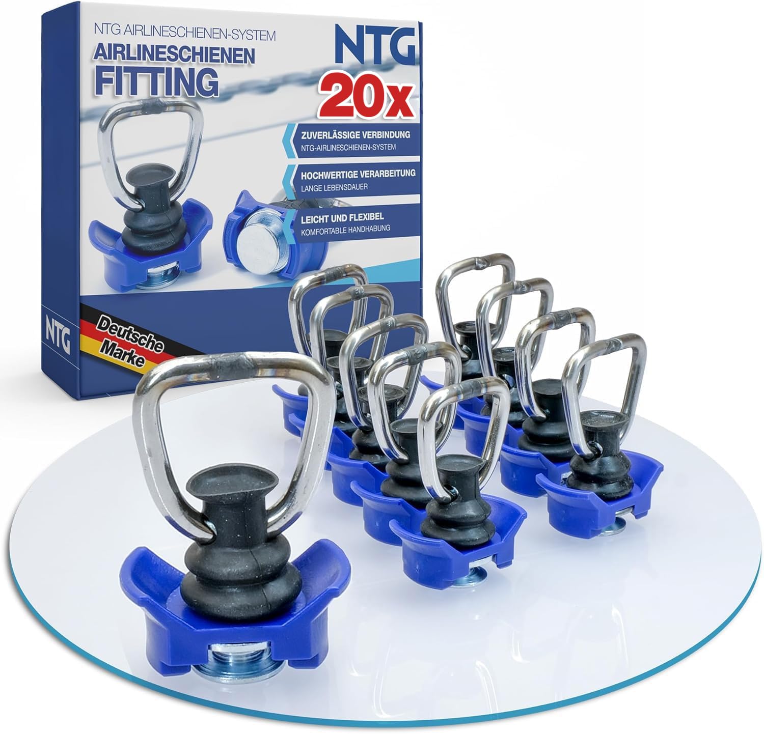NTG Lot de 20 Rails d'Arrimage en Plastique 900 daN - Bleu - Cargo Strap
