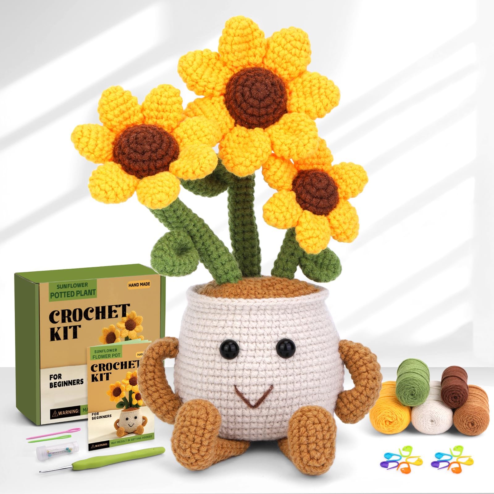 ENCHOL Crochet Kit for Beginners, Sunflower Potted Beginner Crochet Kit for Adults, Crochet Starter Kit with Step-by-Step Video Tutorials, Complete Crochet Accessories for Mother's Day DIY Craft