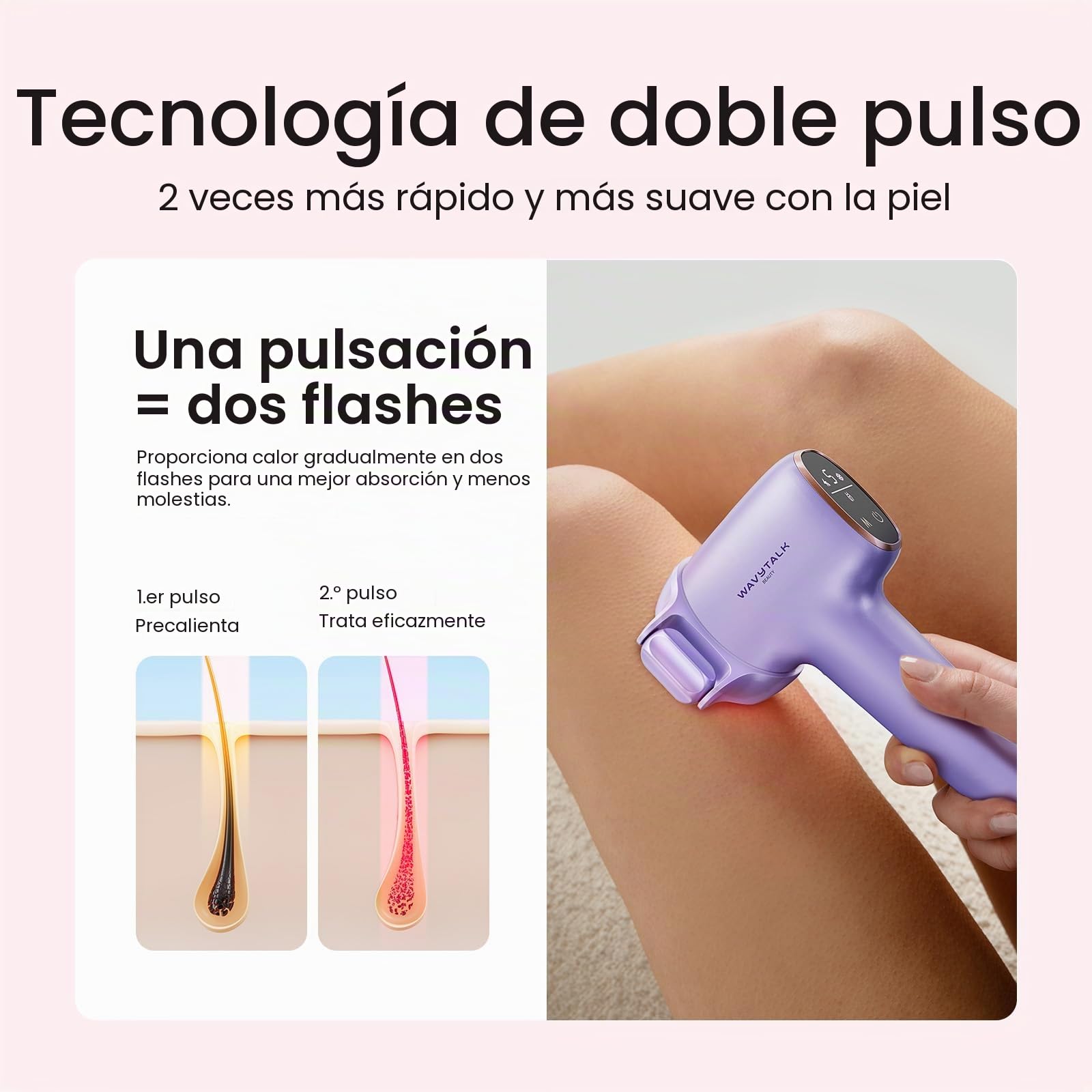 Dispositivo de depilación IPL Wavytalk, Desnúdalo con precisión con rodillo para cara, cuerpo, bikini – Resultado duradero y sin dolor, 24J de doble pulso y enfriamiento con hielo, uso en casa para