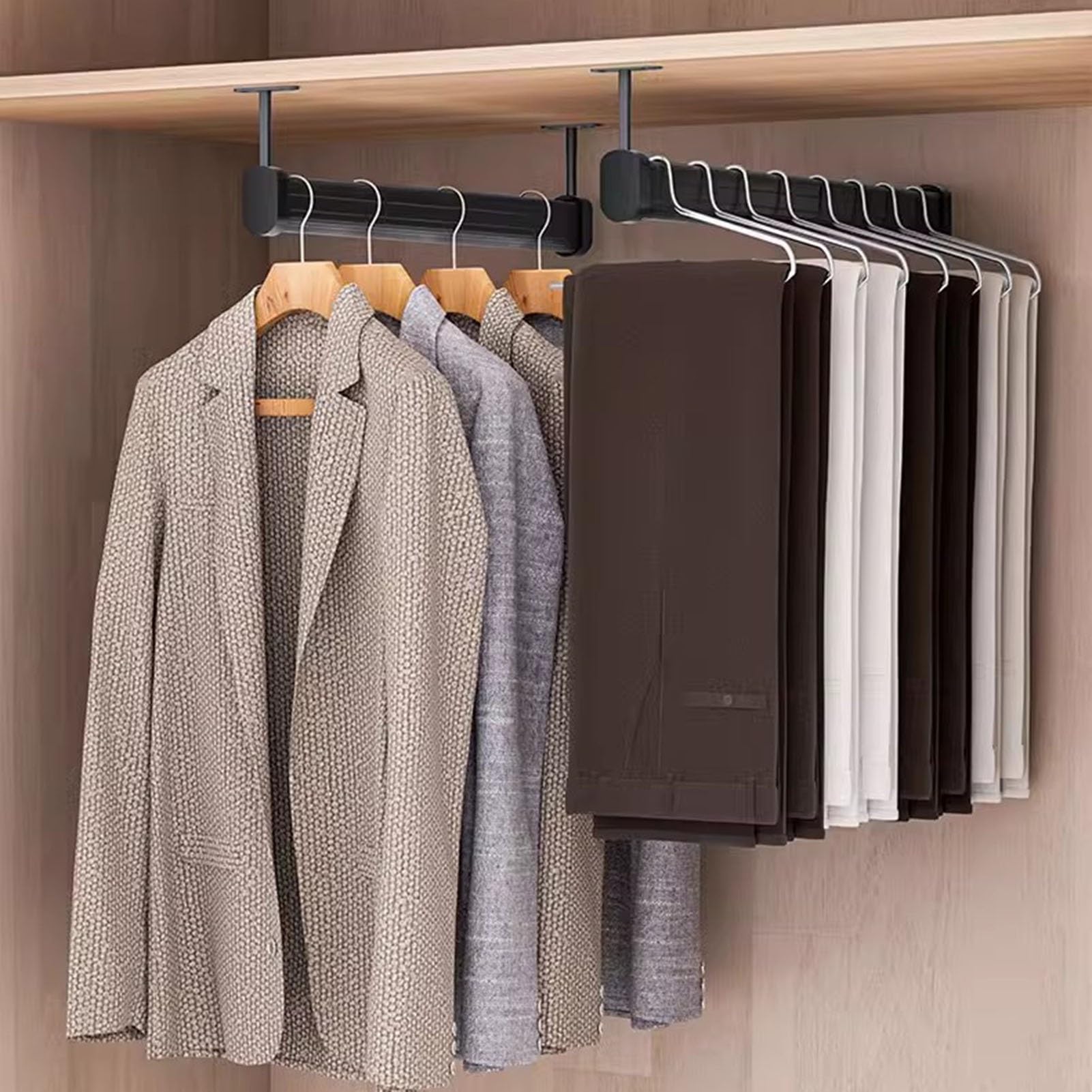 Schrankstange Schrankrohr Kleiderstange Deckenhalterung Raumteiler Schrankstange, Hochbelastbar Duschvorhangstange/Kleiderbügelstangen- Und Halterungsset, Aluminium Schwarz Schranksystem Für Zuhause
