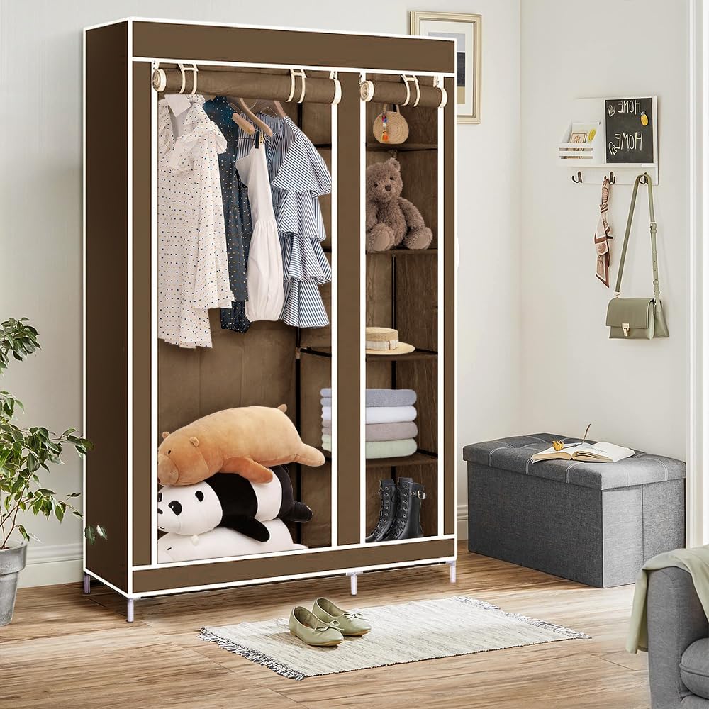 Armario para ropa organizador, vestidor de tela no tejida, armario de ropa de lona, armario de almacenamiento para objetos personales, ropa, zapatos, 110 x 45 x 178 cm, color marrón