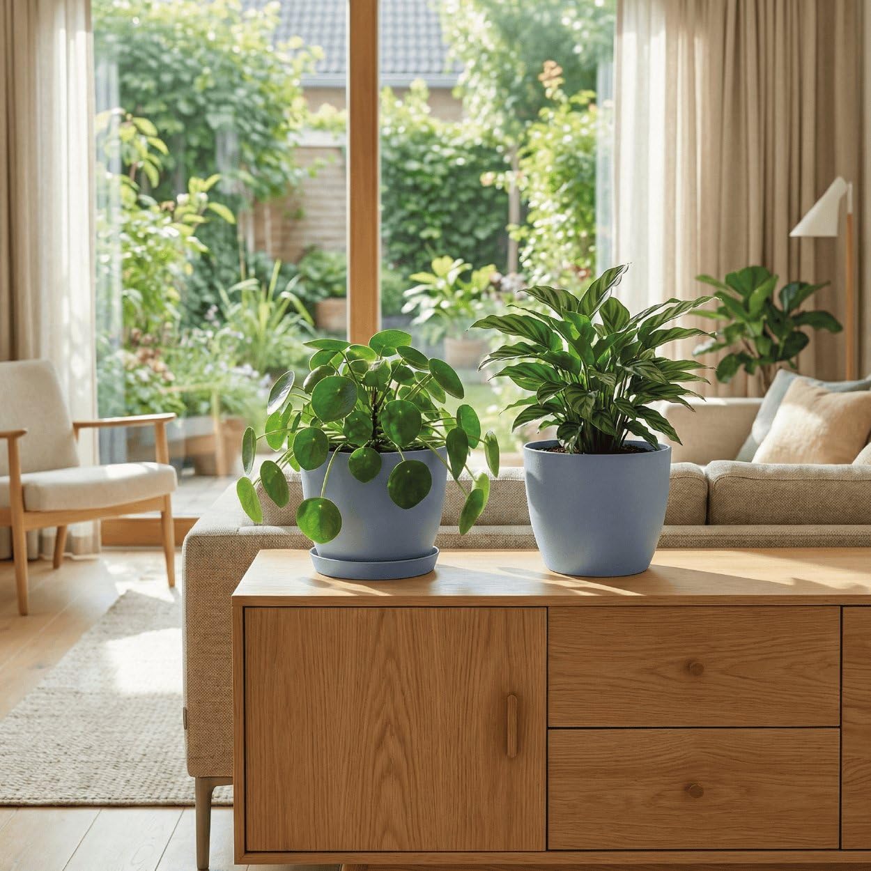 Blumentopf Lunda mit Untersetzer - 2er-Set - 27x20 - Hellgrau - Blumentopf für den Innen- und Außeneinsatz - Übertopf - Pflanztopf - Pflanzgefäß